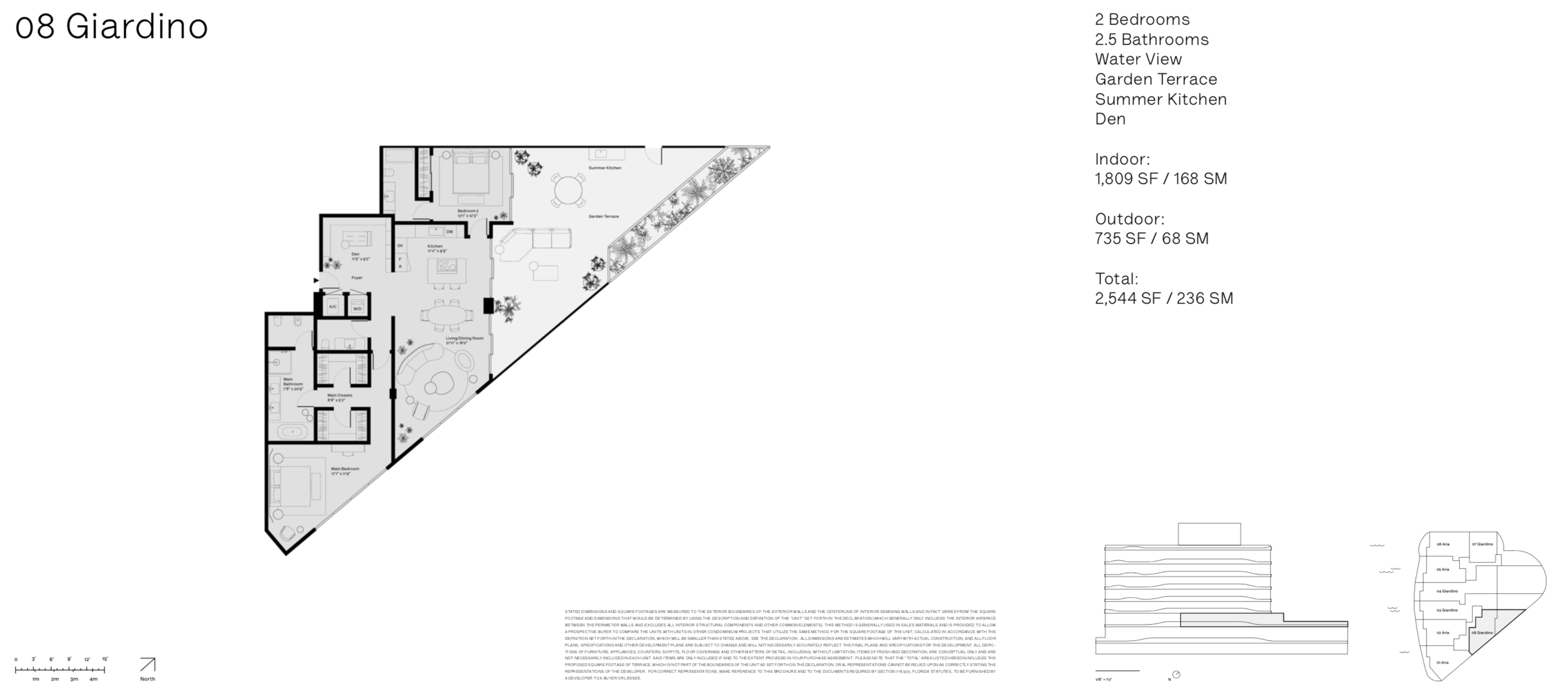 Onda Residences | Giardino 08 Line |  Floor 3 | 2 Be + den | 2.5 Ba | Waterviews | 1,809 SF | Garden Terrace  | Summer Kitchen