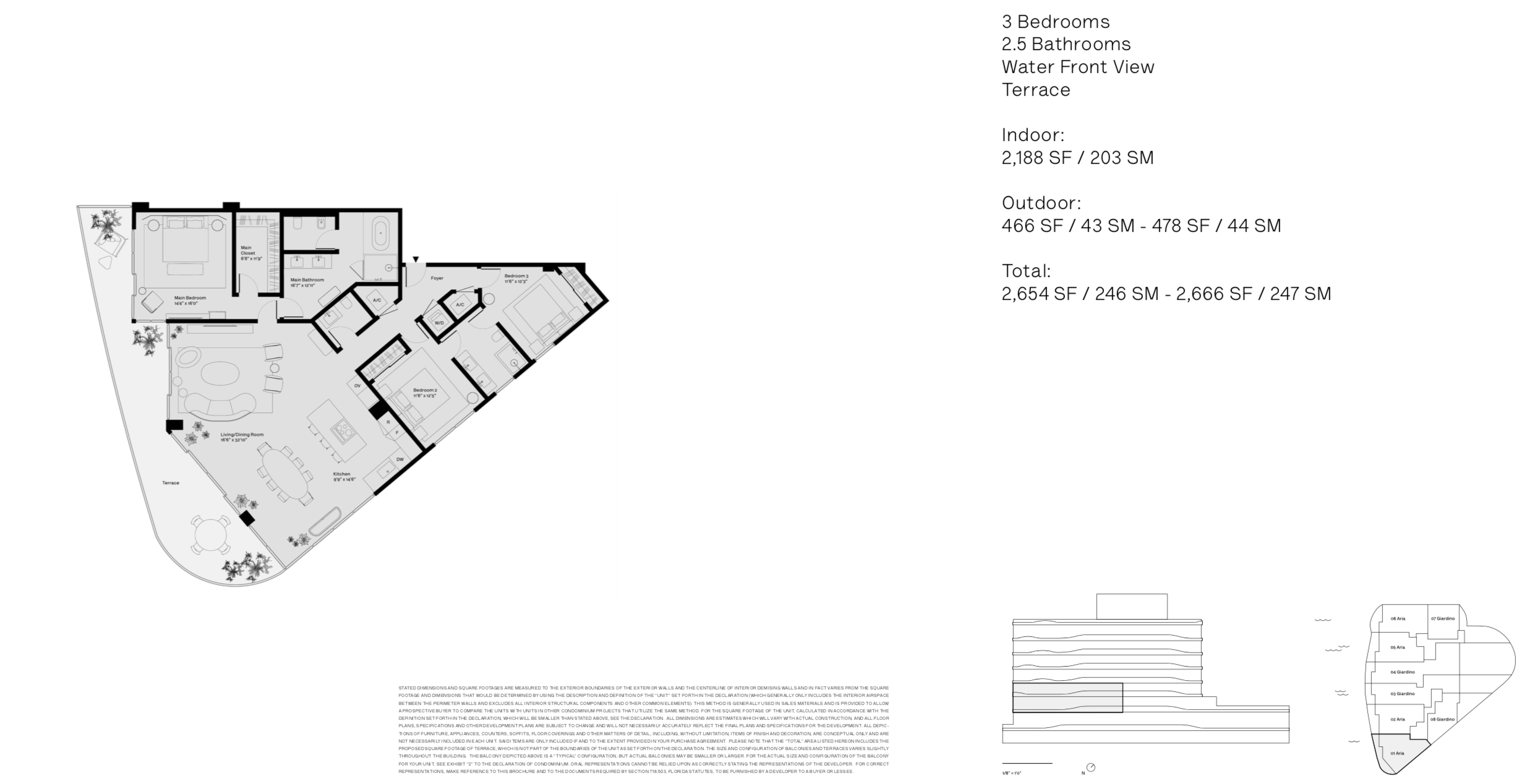 Onda Residences | Aria 01 Line |  Floor 3&4 | 3 Be | 2.5 Ba | Waterviews | 2,188 SF