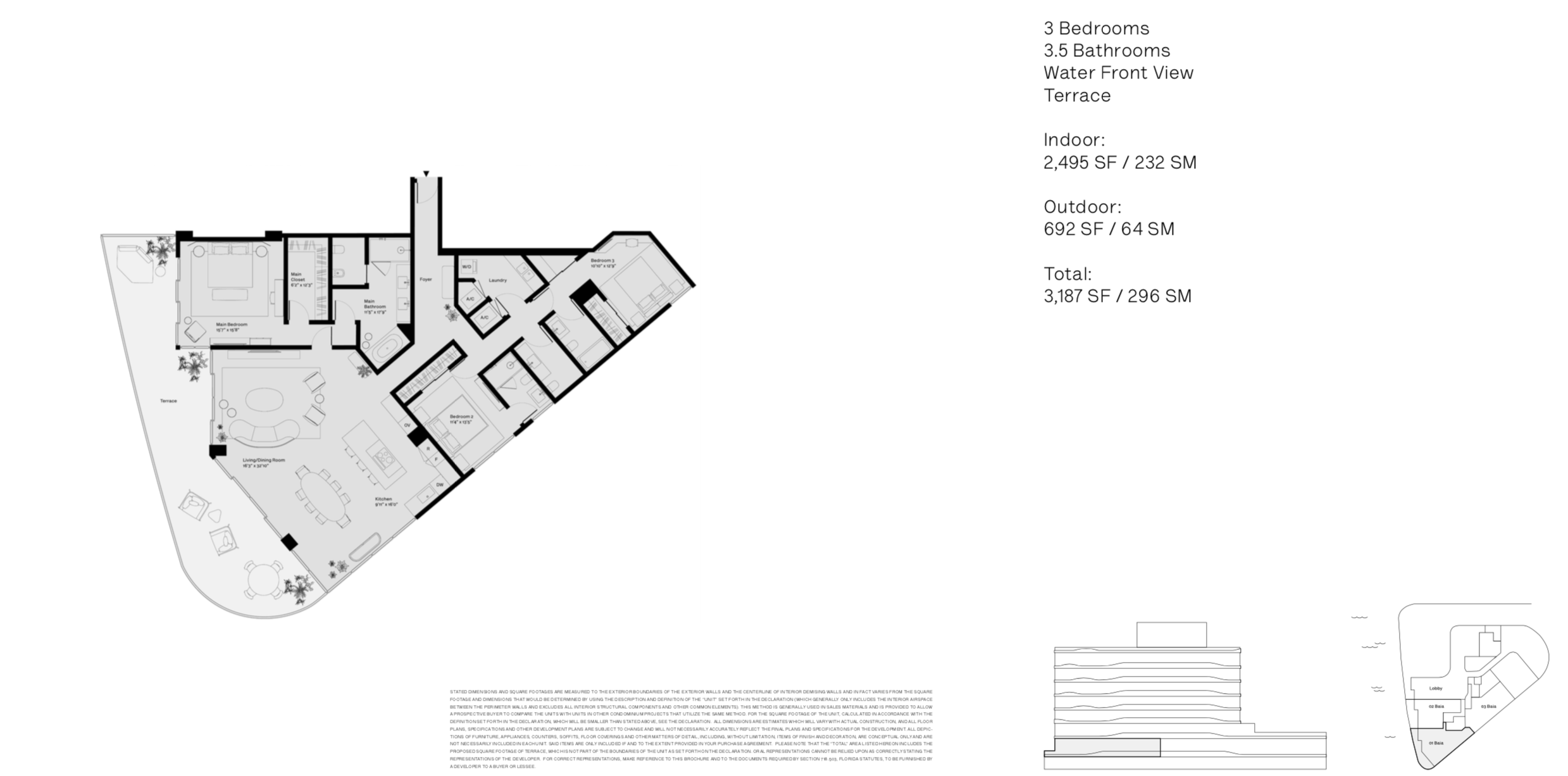 Onda Residences | Baia 01 Line |  Floor 2 | 3 Be | 3.5 Ba | Waterviews | 2,495 SF