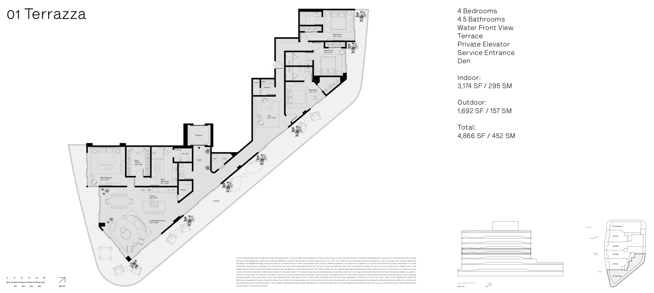 Onda Residences | Terrazza 01 Line |  Floor 5 | 4 Be + Den | 4.5 Ba | Waterviews | 3,174SF | Private elevator | Service Entrance 