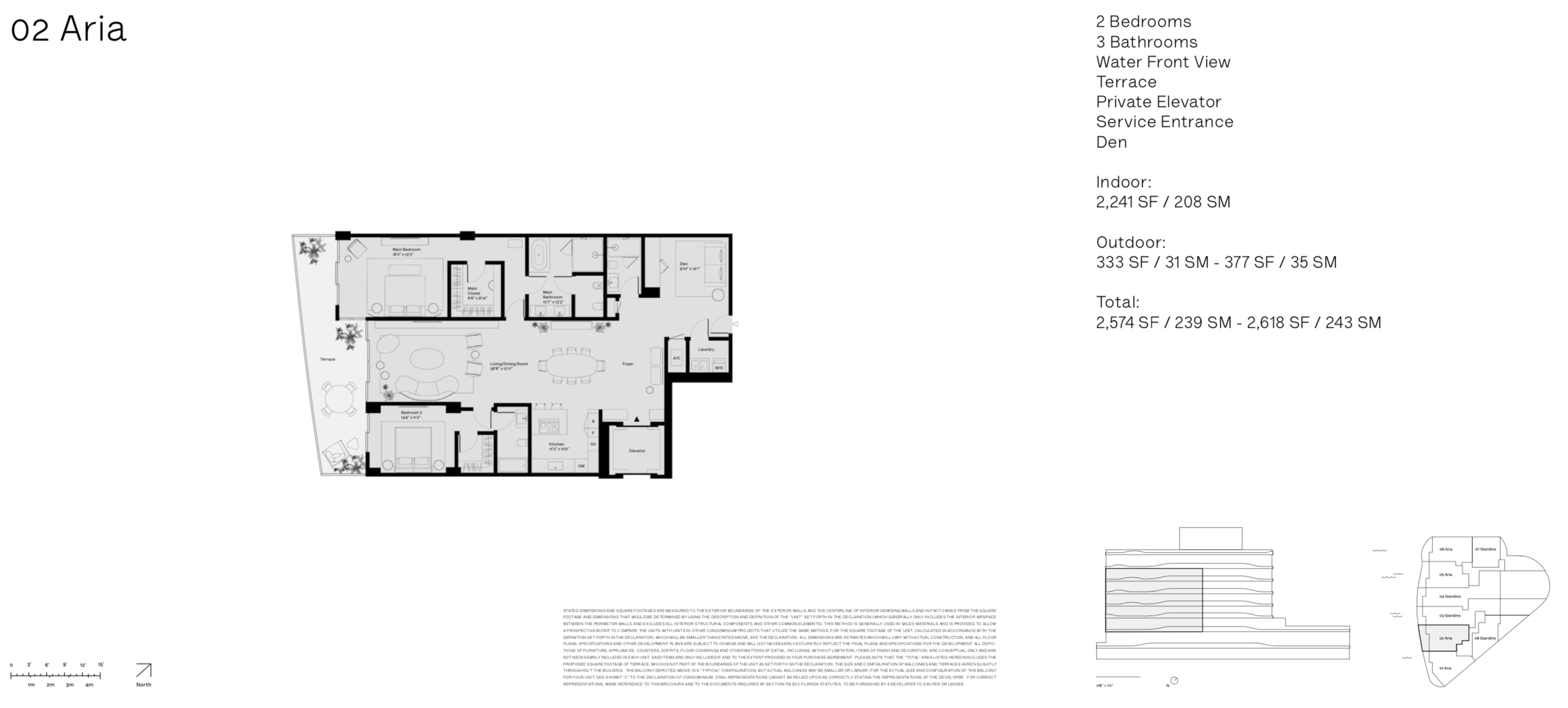 Onda Residences | Aria 02 Line |  Floor 3-7 | 2 Be + Den | 3 Ba | Waterviews | 2,241 SF | Private Elevator | Service Entrance