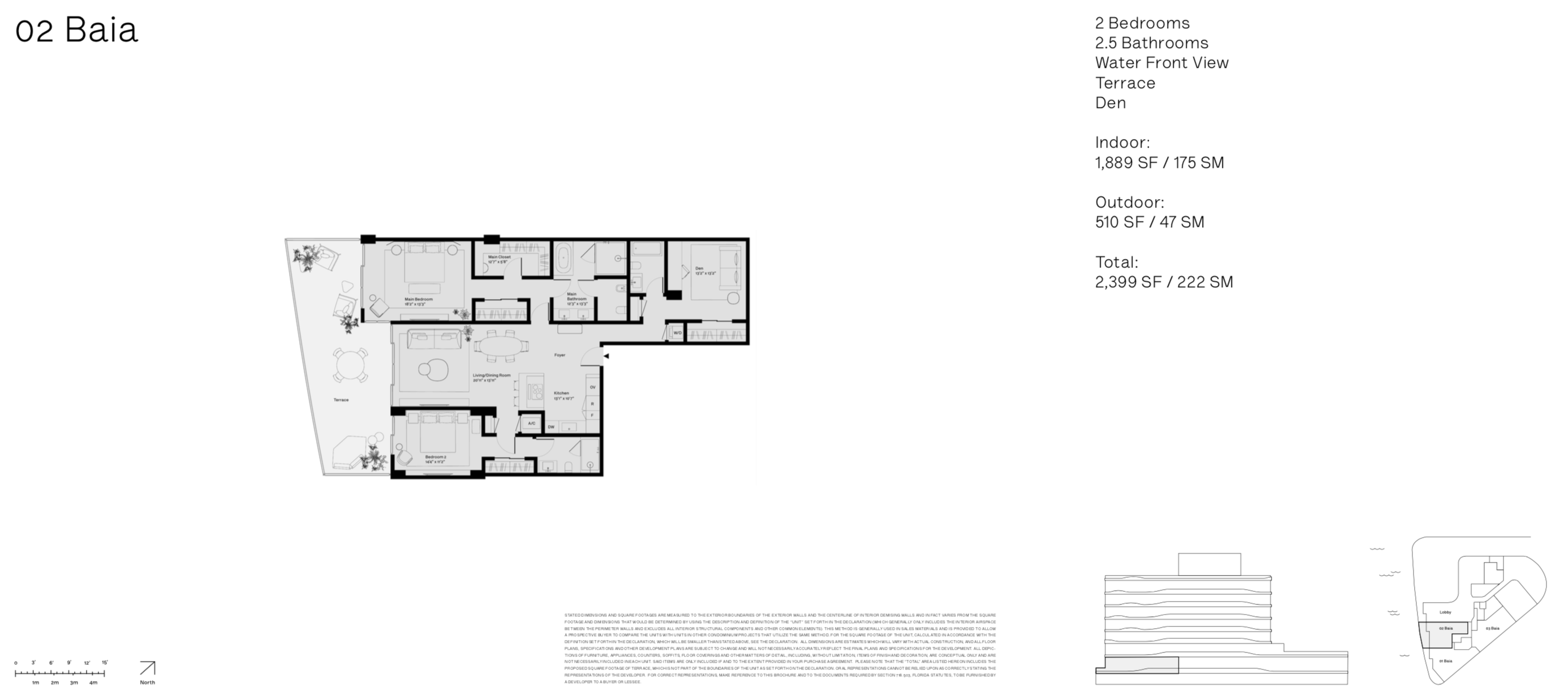 Onda Residences | Baia 02 Line |  Floor 2 | 2 Be + Den | 2.5 Ba | Waterviews | 1,889 SF 