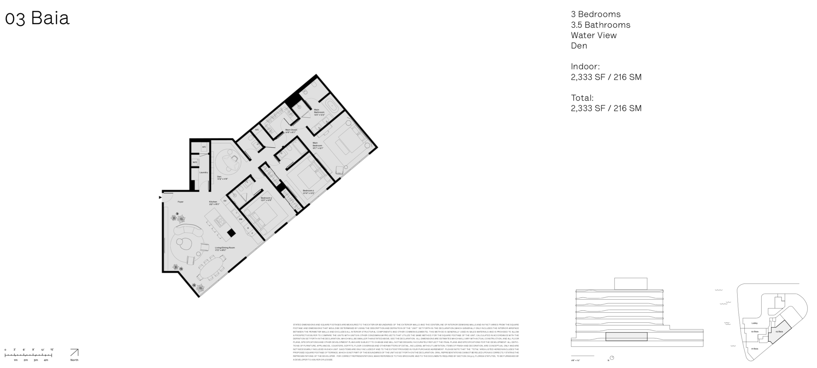 Onda Residences | Baia 03 Line |  Floor 2 | 3 Be + Den | 3.5 Ba | Waterviews | 2,333 SF 