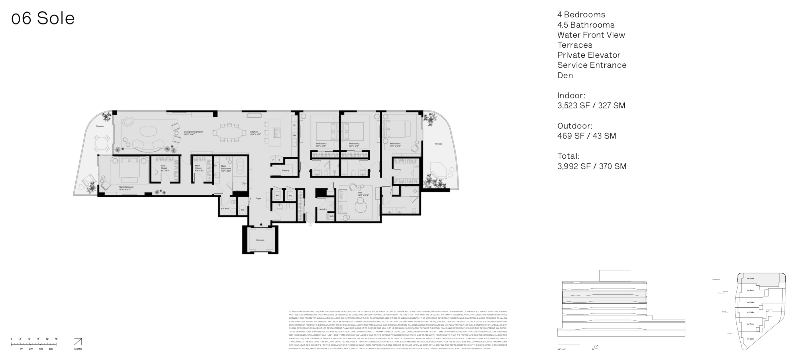Onda Residences | Sole 06 Line |  Floor 6-7 | 4 Be + den | 4.5 Ba | Waterviews | 3,523 SF | Private Elevator | Service Entrance