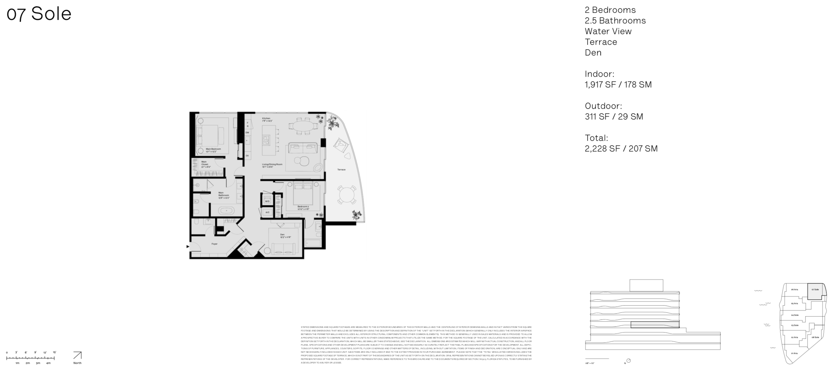 Onda Residences | Sole 07 Line |  Floor 4 | 2 Be + den | 2.5 Ba | Waterviews | 1,917 SF | Terrace