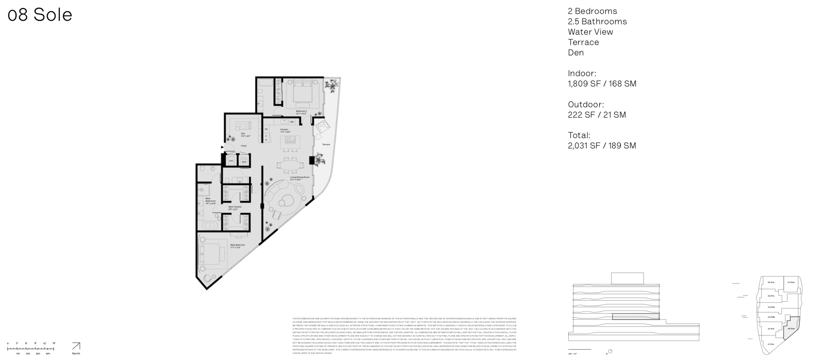 Onda Residences | Sole 08 Line |  Floor 4 | 2 Be + den | 2.5 Ba | Waterviews | 1,809 SF | Terrace 