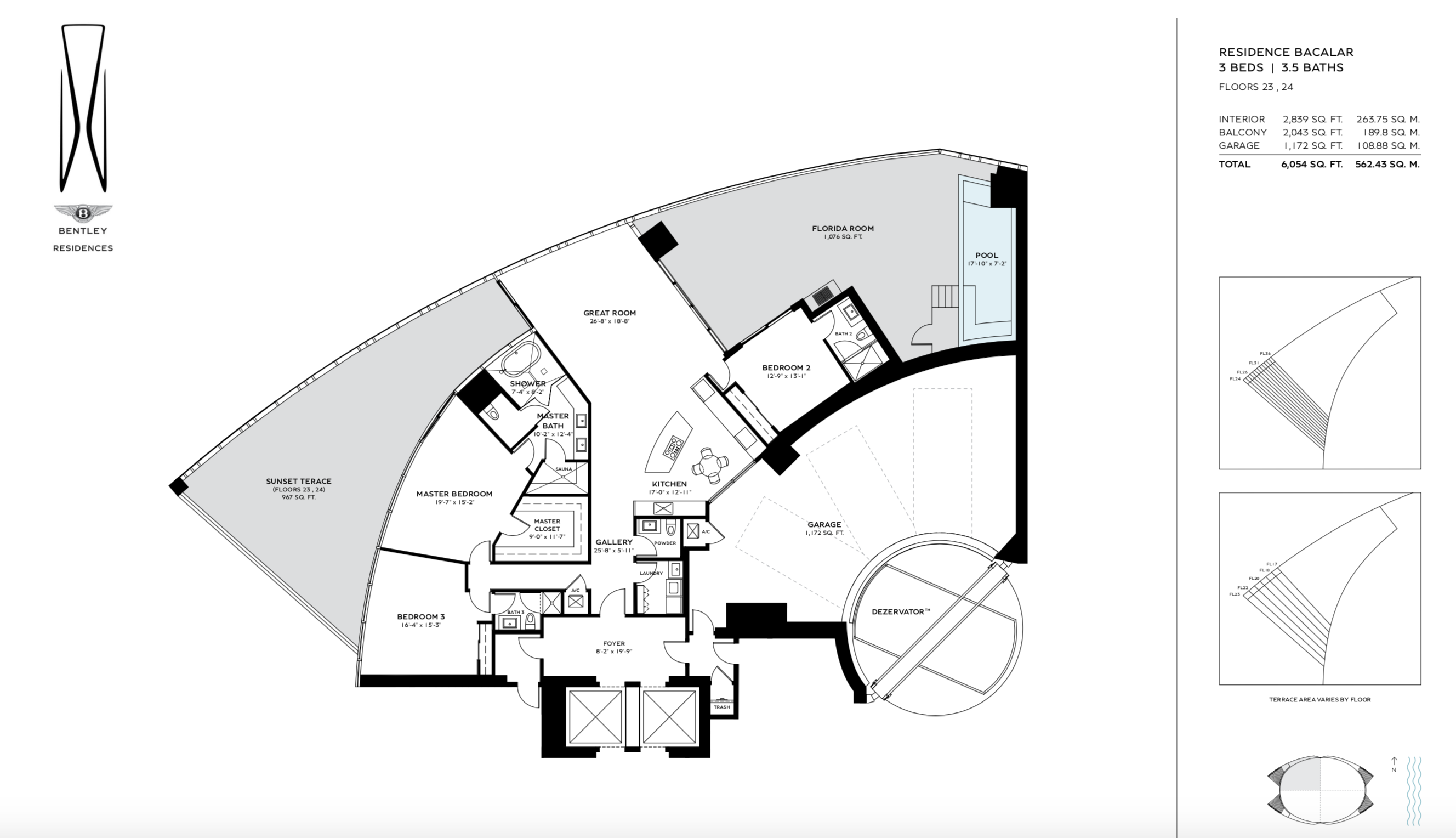 Bentley Residences Sunny Isles  | Residence Bacalar | NW Exposure | 3 Be/3.5Ba | 2,839 SF | Floors 23&24