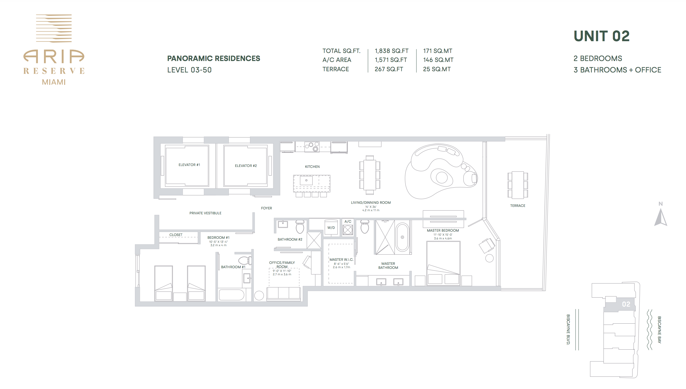 Aria Reserve Line 02 | 2 Bedrooms + Office | 3 Bathrooms 