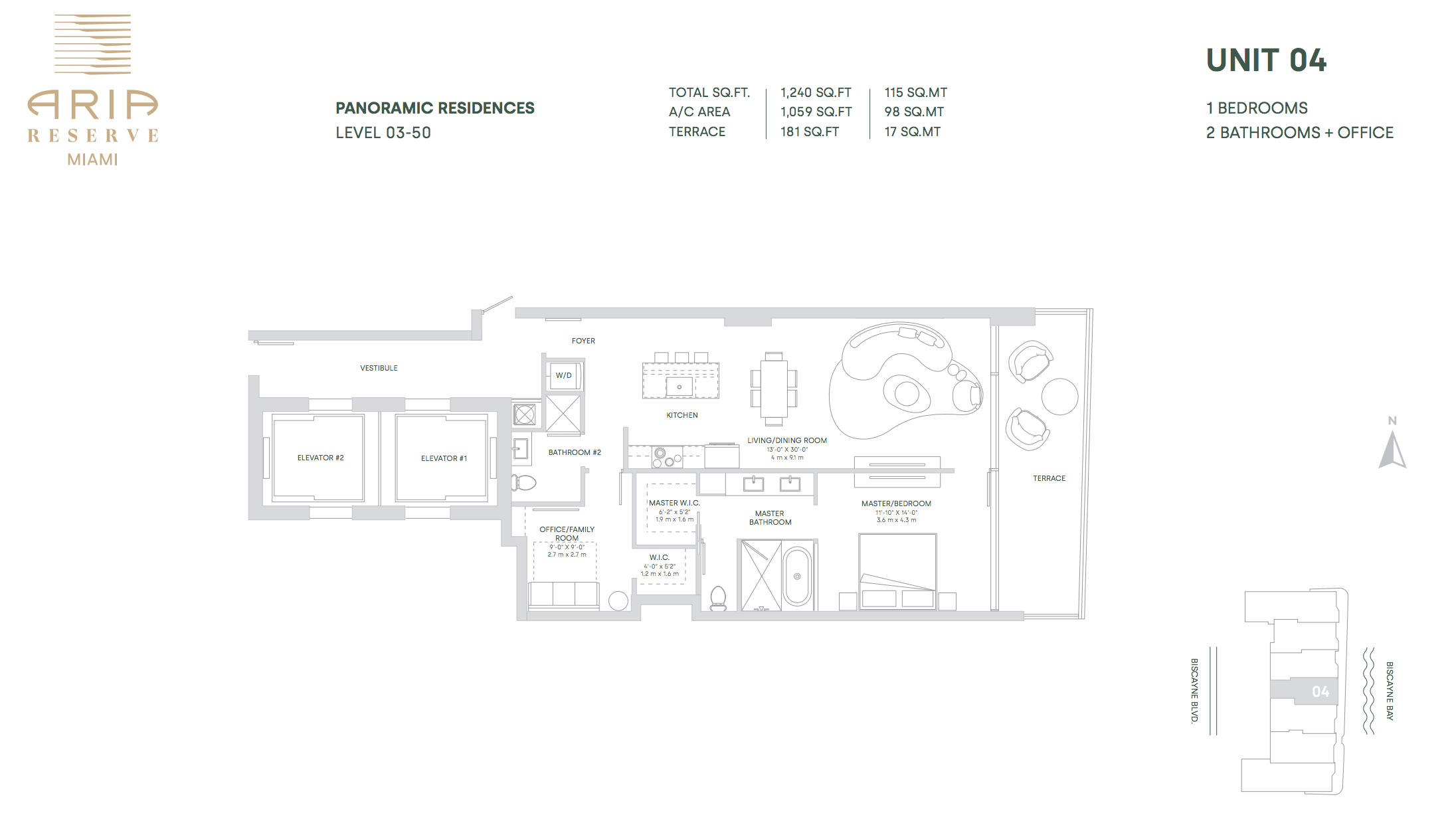 Aria Reserve Line 04 | 1 Bedroom + Office | 2 Bathrooms 