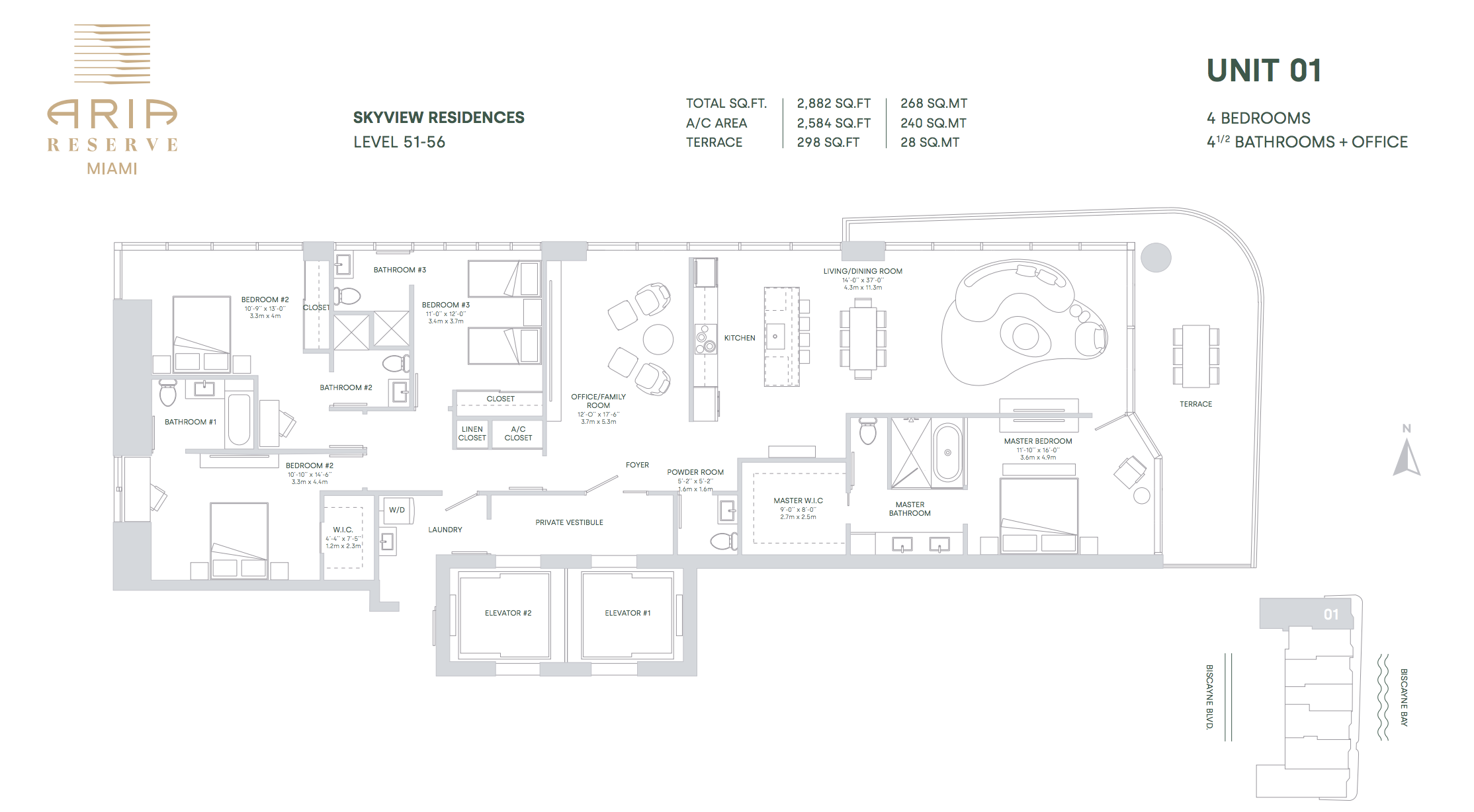 Aria Reserve Line 01 (Floors 51-56) | 4 Bedrooms + Office | 4.5 Bathrooms 