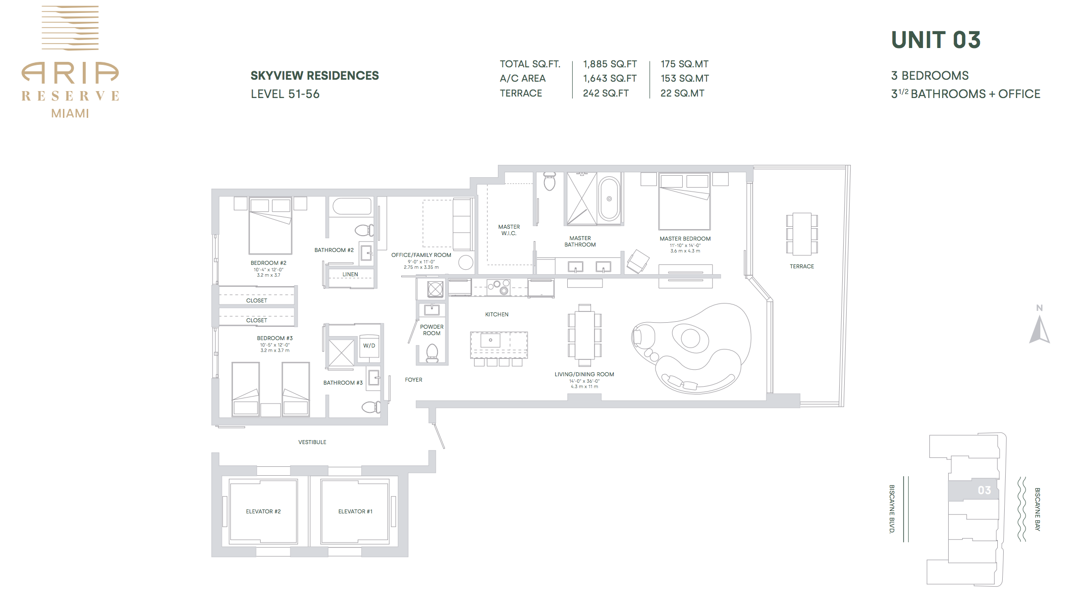 Aria Reserve Line 03 (Floors 51-56)  | 3 Bedrooms + Office | 3.5 Bathrooms 