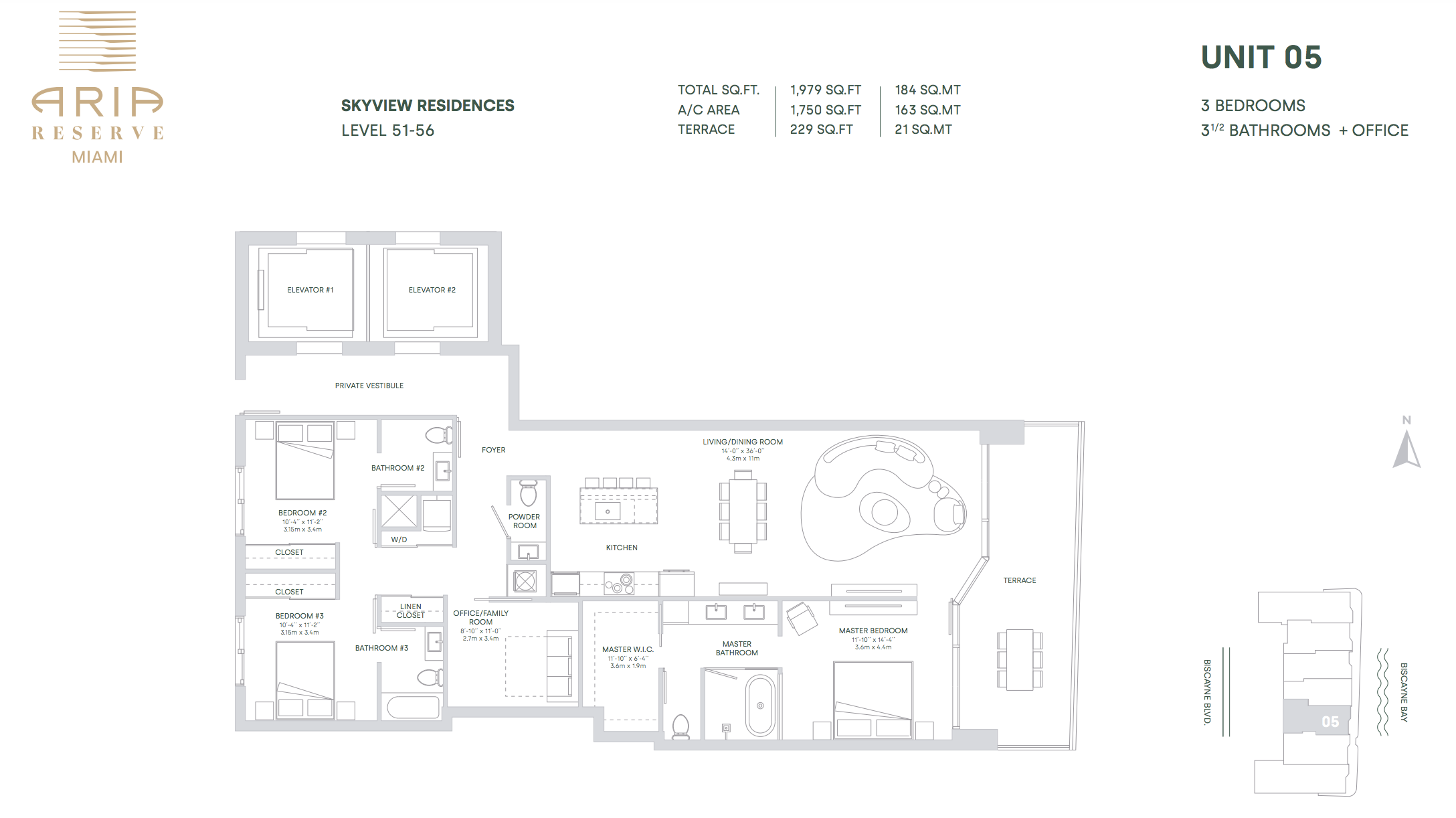 Aria Reserve Line 05 (Floors 51-56) | 3 Bedrooms + Office | 3.5 Bathrooms 