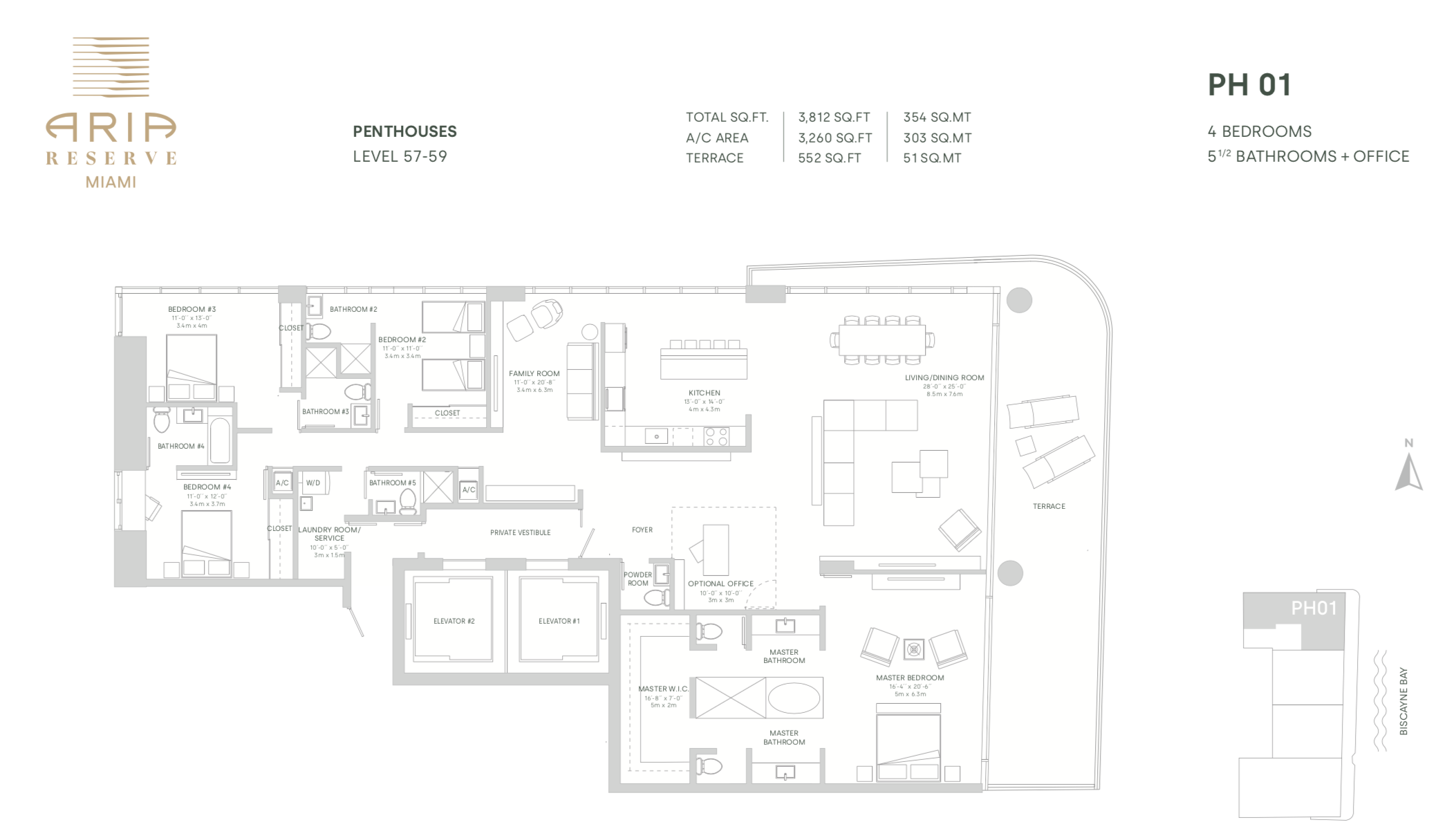 Aria Reserve Penthouse 01| 4 bedrooms + Office | 5.5 Bathrooms