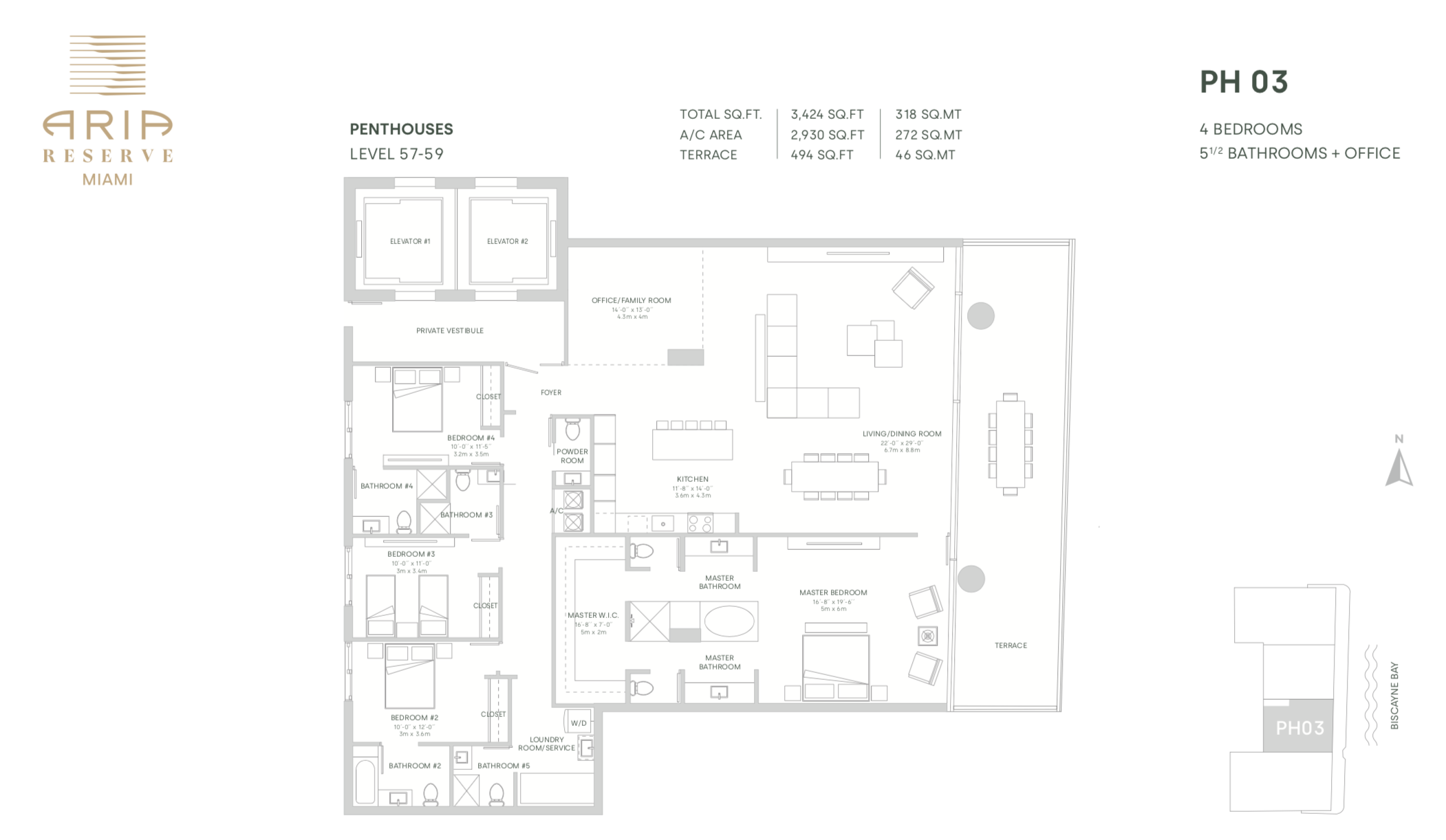 Aria Reserve Penthouse 03 | 4 bedrooms + Office | 5.5 Bathrooms