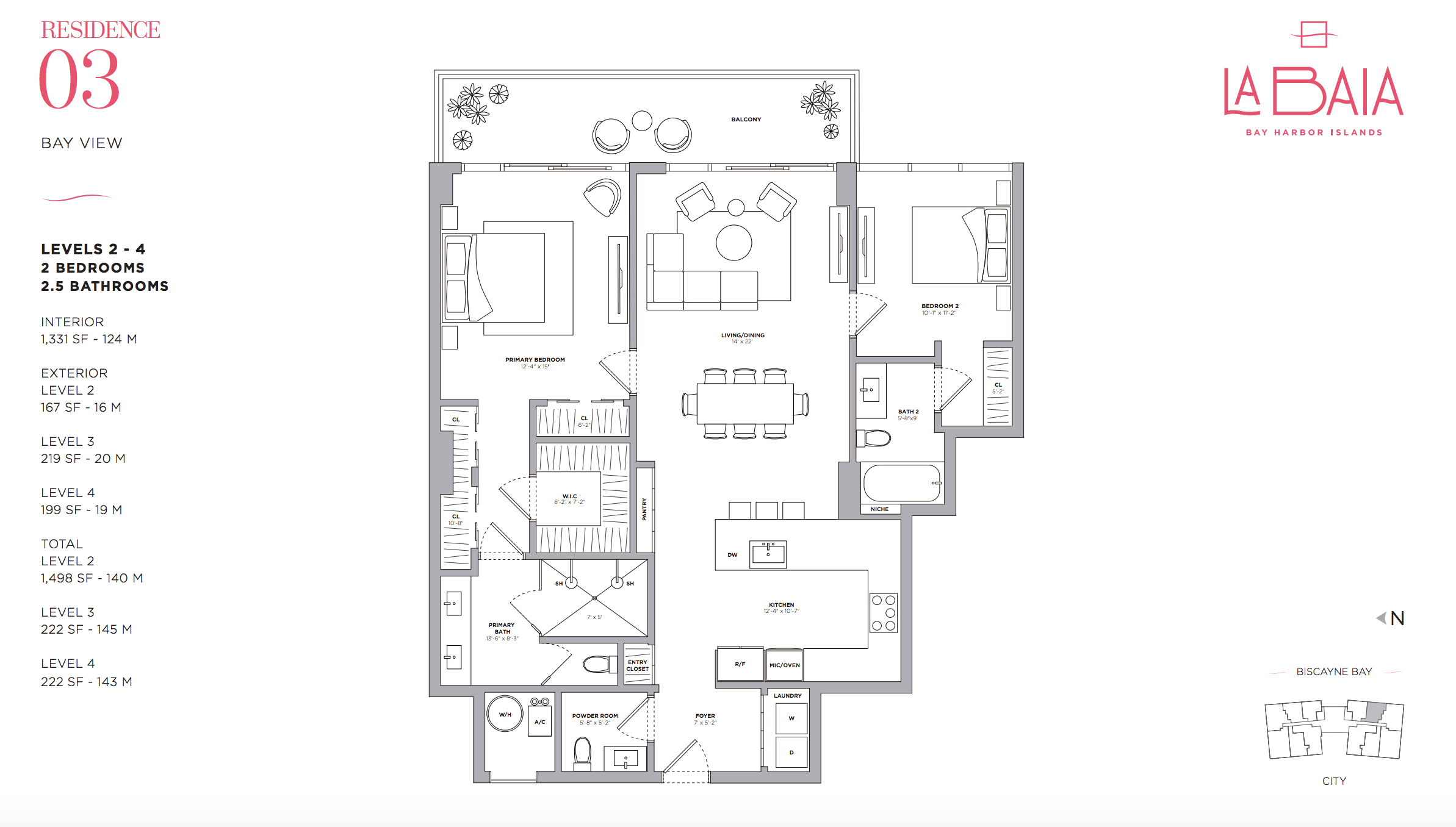 Floor Plan 03 | Levels 2-4 | 2 Be / 2.5 Ba | 1,331 SF | Bay View
