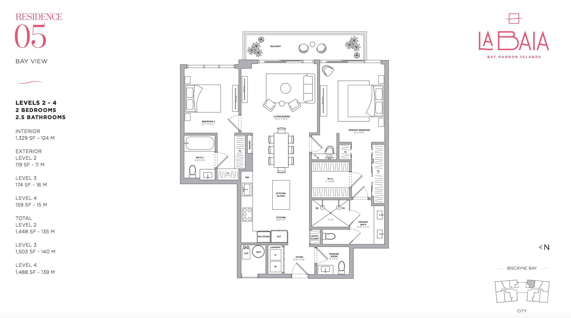 Floor Plan 05 | Levels 2-4 | 2 Be / 2.5Ba | 1,392 SF | Bay View