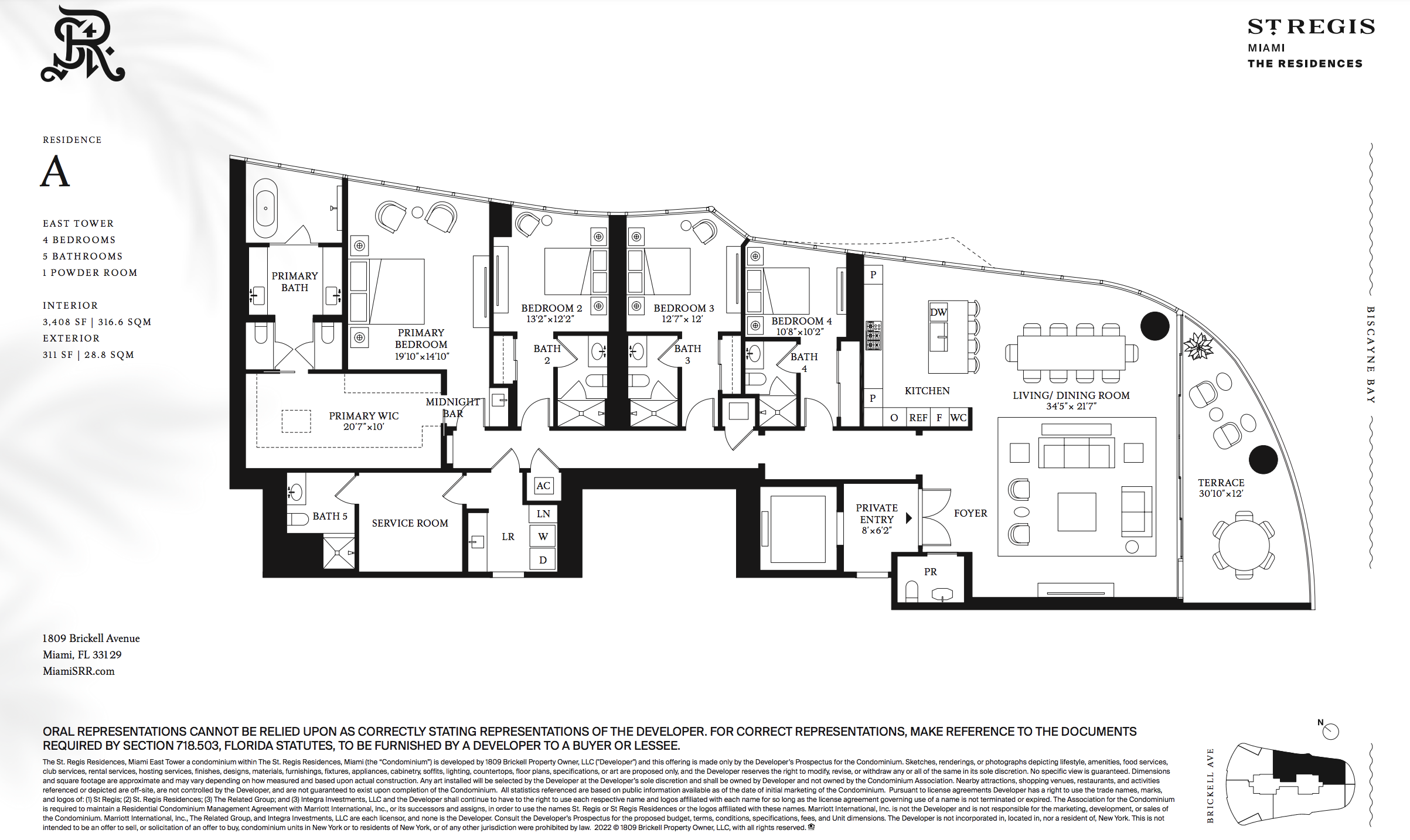 St Regis Brickell  A-Line. 4 Bedrooms | 5.5 Bathrooms 3,408 Interior SF | 311 SF Exterior