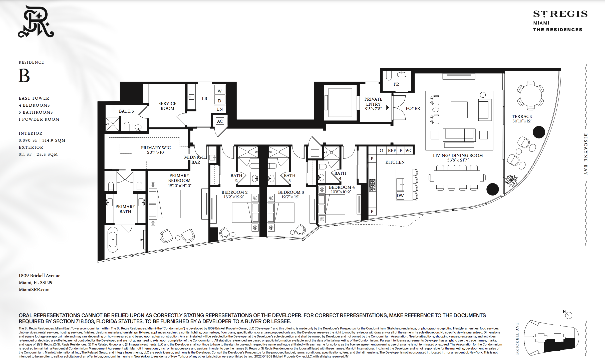 St Regis Brickell The B-Line. 4 Bedrooms | 5.5 Bathrooms 3,390 Interior SF | 311 SF Exterior