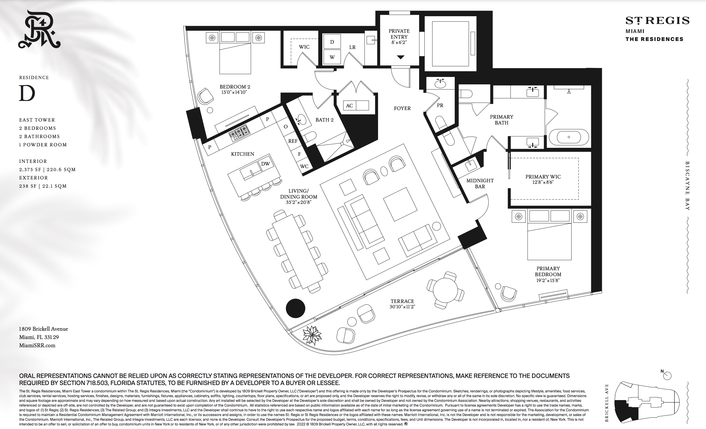 St Regis Brickell The C-Line. 3 Bedrooms | 3.5 Bathrooms 2,728 Interior SF | 238 SF Exterior