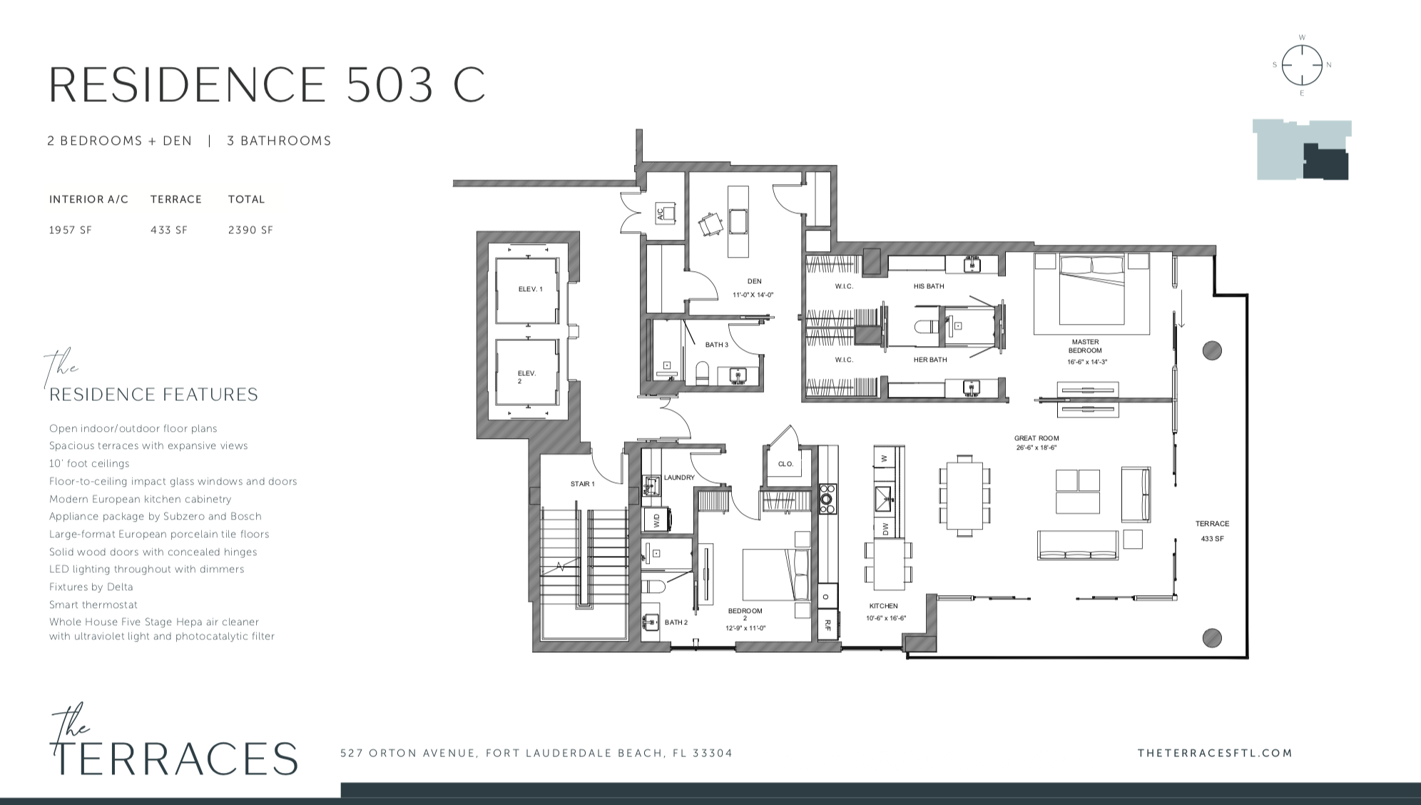 The Terraces 503C | 2 Be + Den / 3 Ba | 1,957 SF | 433 SF Terrace