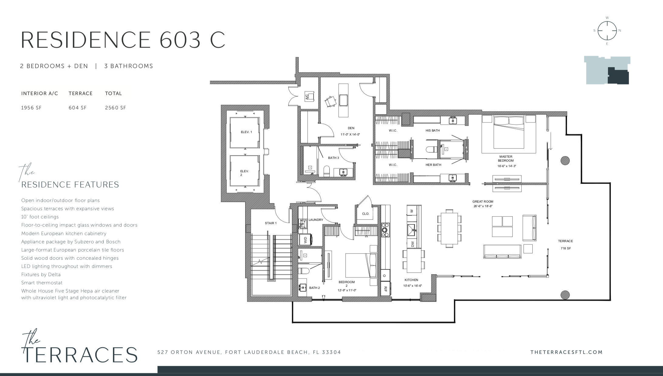 The Terraces 603C | 2 Be + Den / 3 Ba | 1,956 SF | 604 SF Terrace