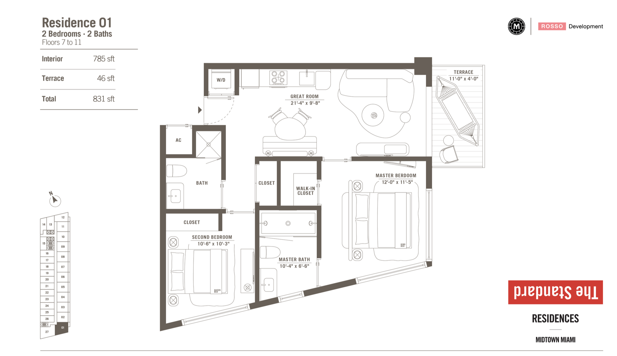 The Standard Residences | Residences 01 |  2 Be /2 Ba | 785 SF | Floor 7-11