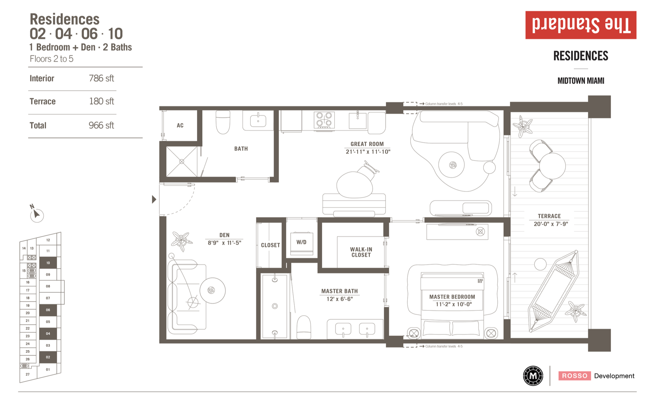 The Standard Residences | Residences 02,04,06,10 |  1 Be + Den/2 Ba | 786 SF | Floor 2-5