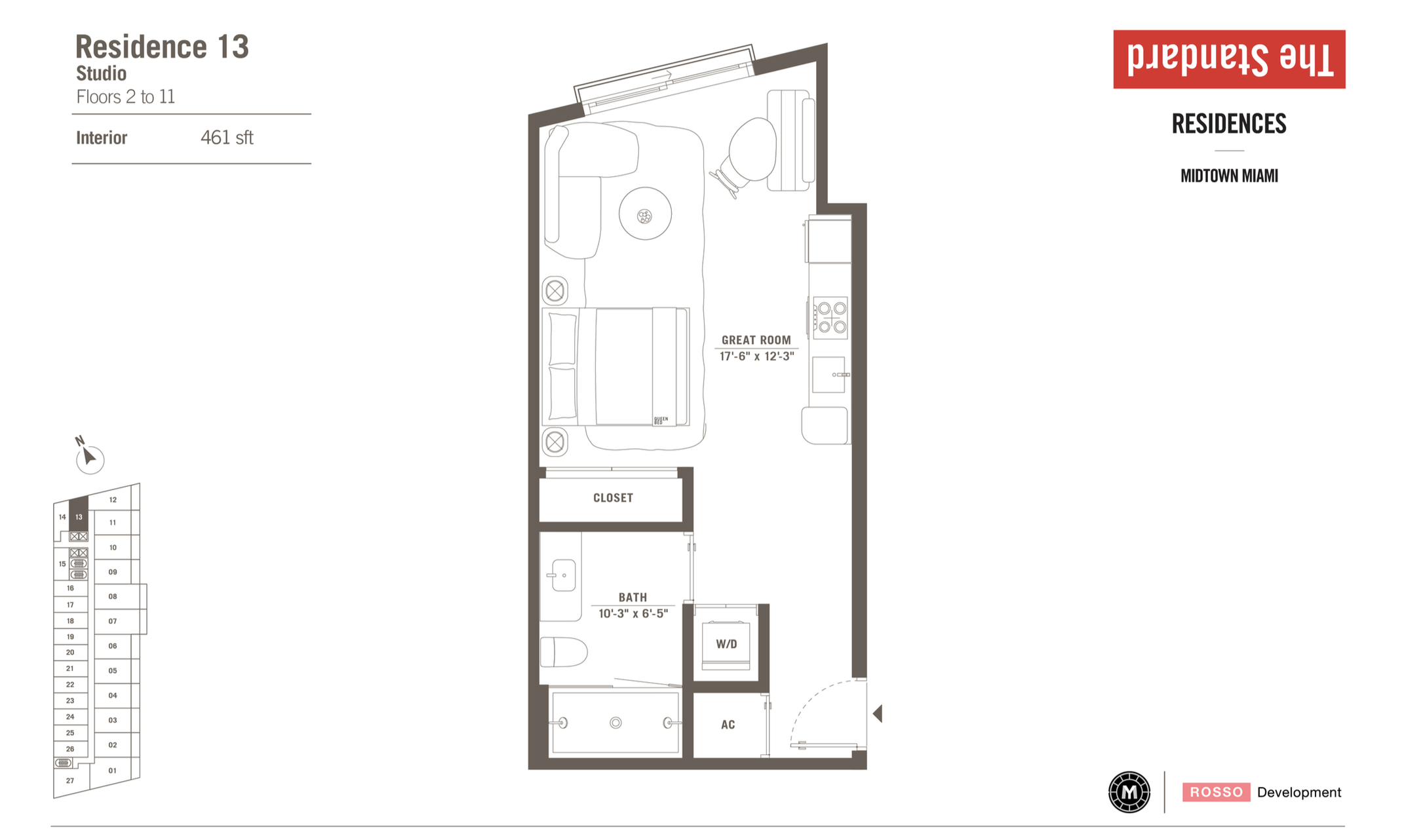 The Standard Residences | Residence 13 | Studio | 461 SF | Floor 2-11