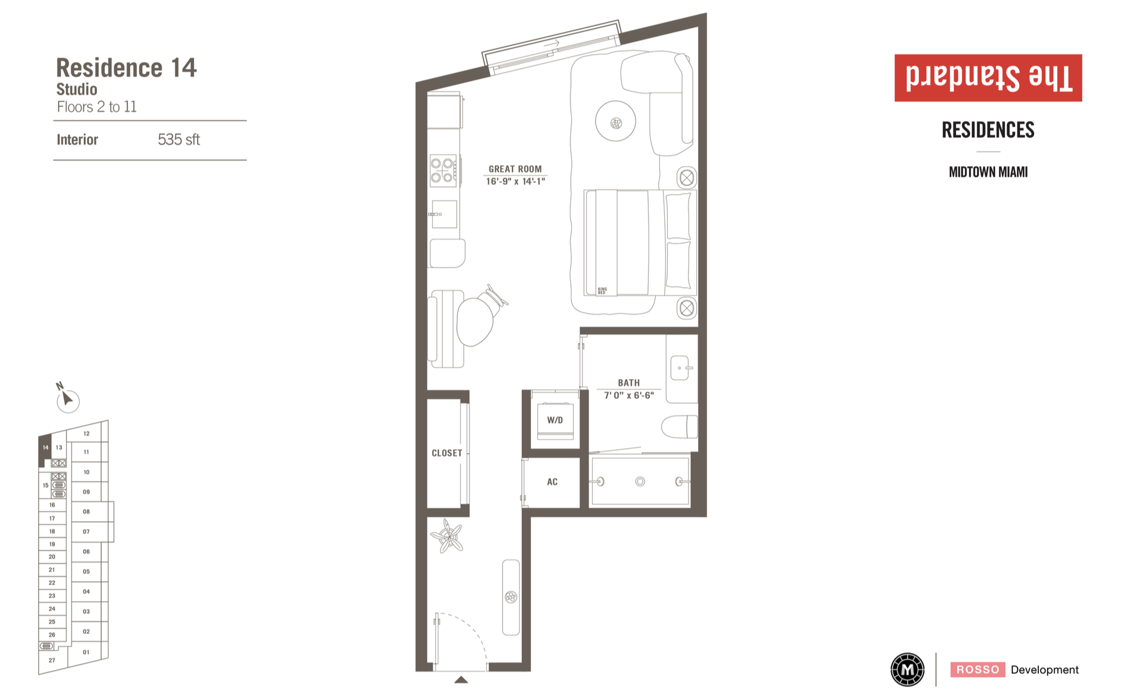The Standard Residences | Residence 14 | Studio | 535 SF | Floor 2-11