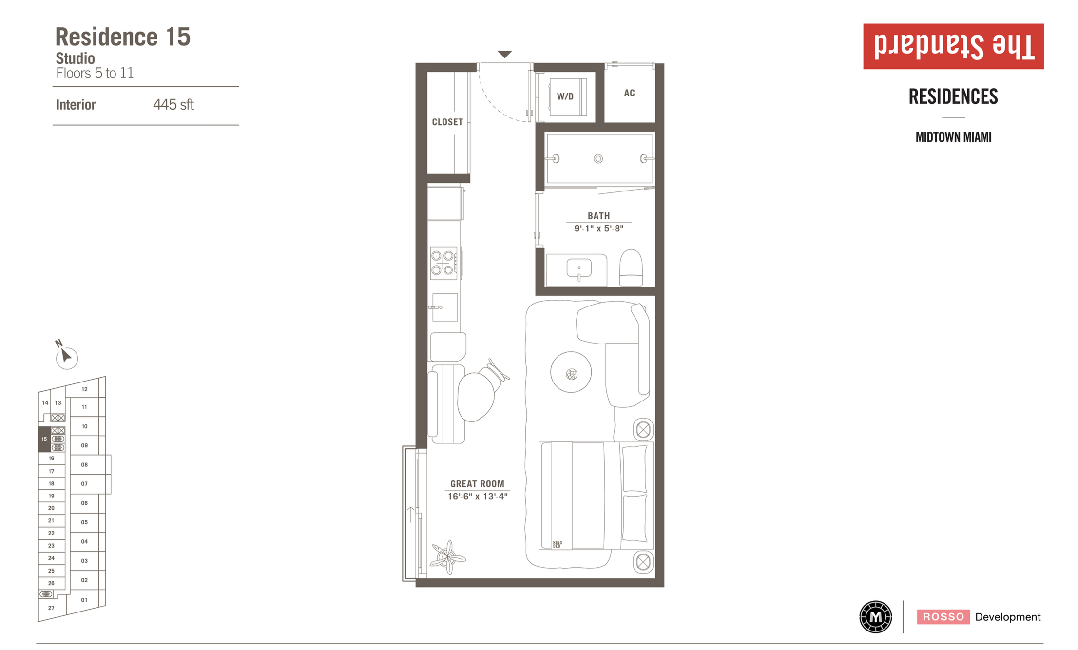 The Standard Residences | Residence 15 | Studio | 445 SF | Floor 5-11