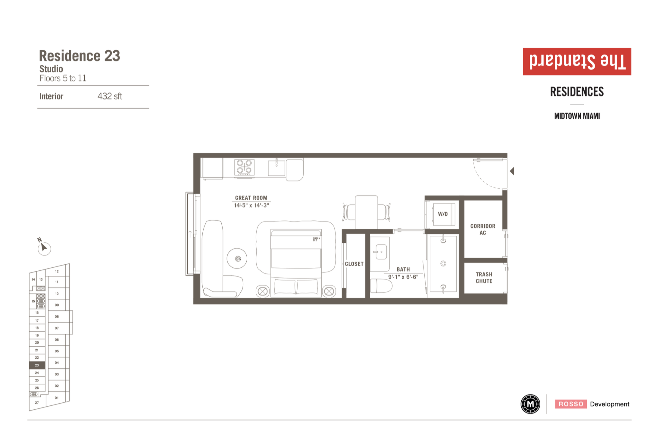 The Standard Residences | Residence 23 | Studio | 432 SF | Floor 5-11
