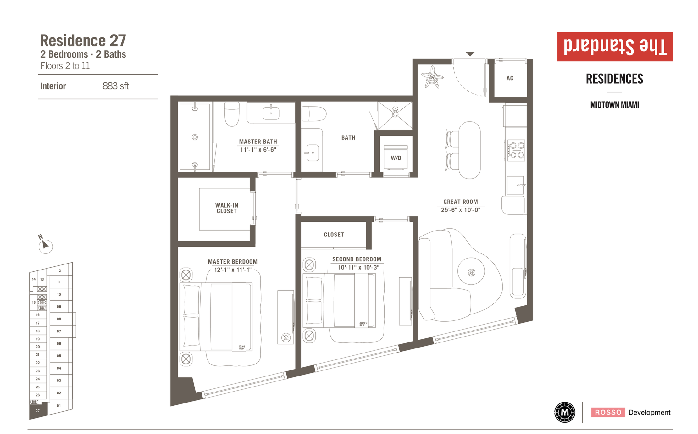 The Standard Residences | Residence 27 |  2 Be/2 Ba | 883 SF | Floor 2-11