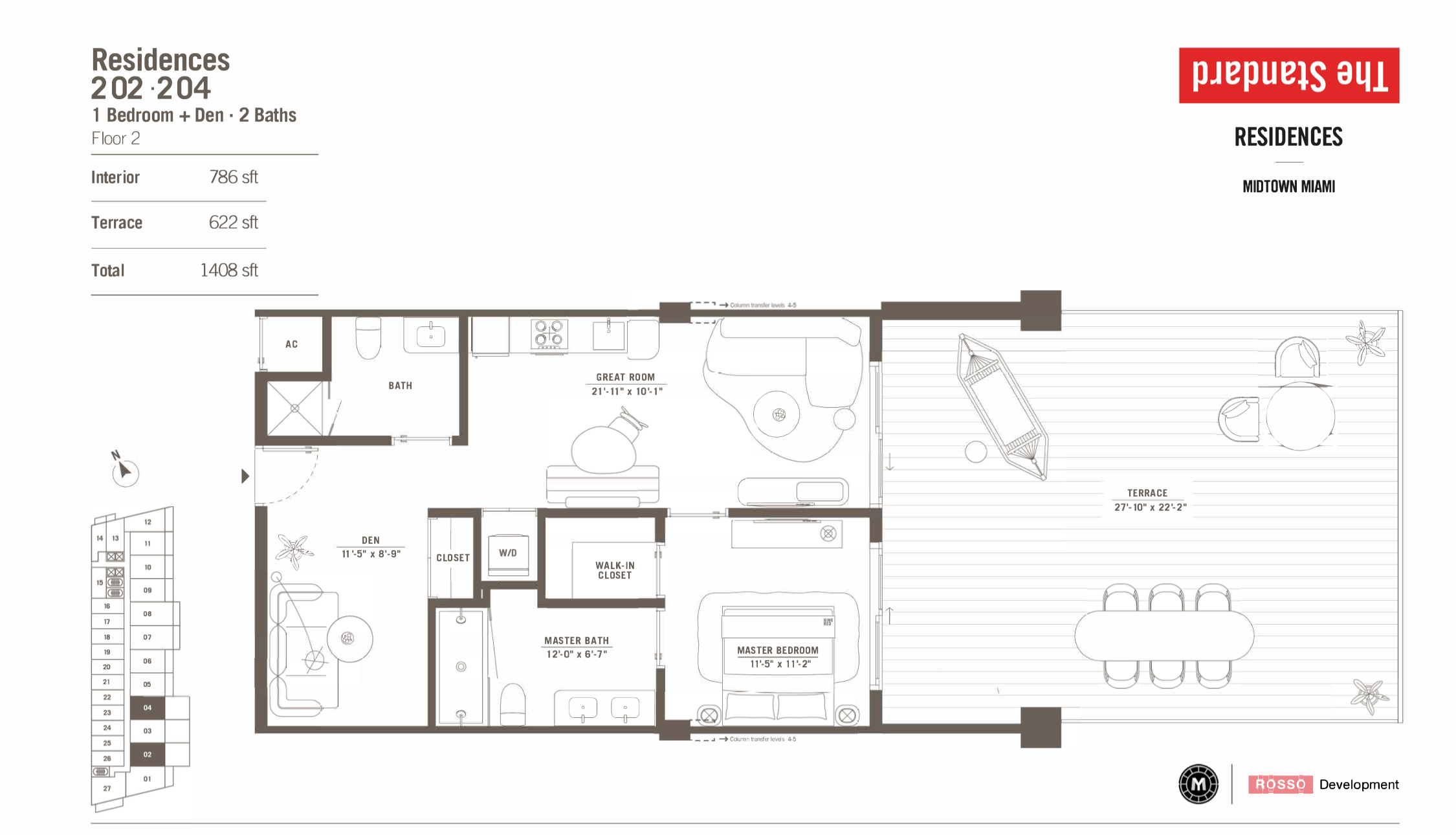 The Standard Residences | Residence 202/204 |  1 Be + den/2 Ba | 786 SF | Floor 2