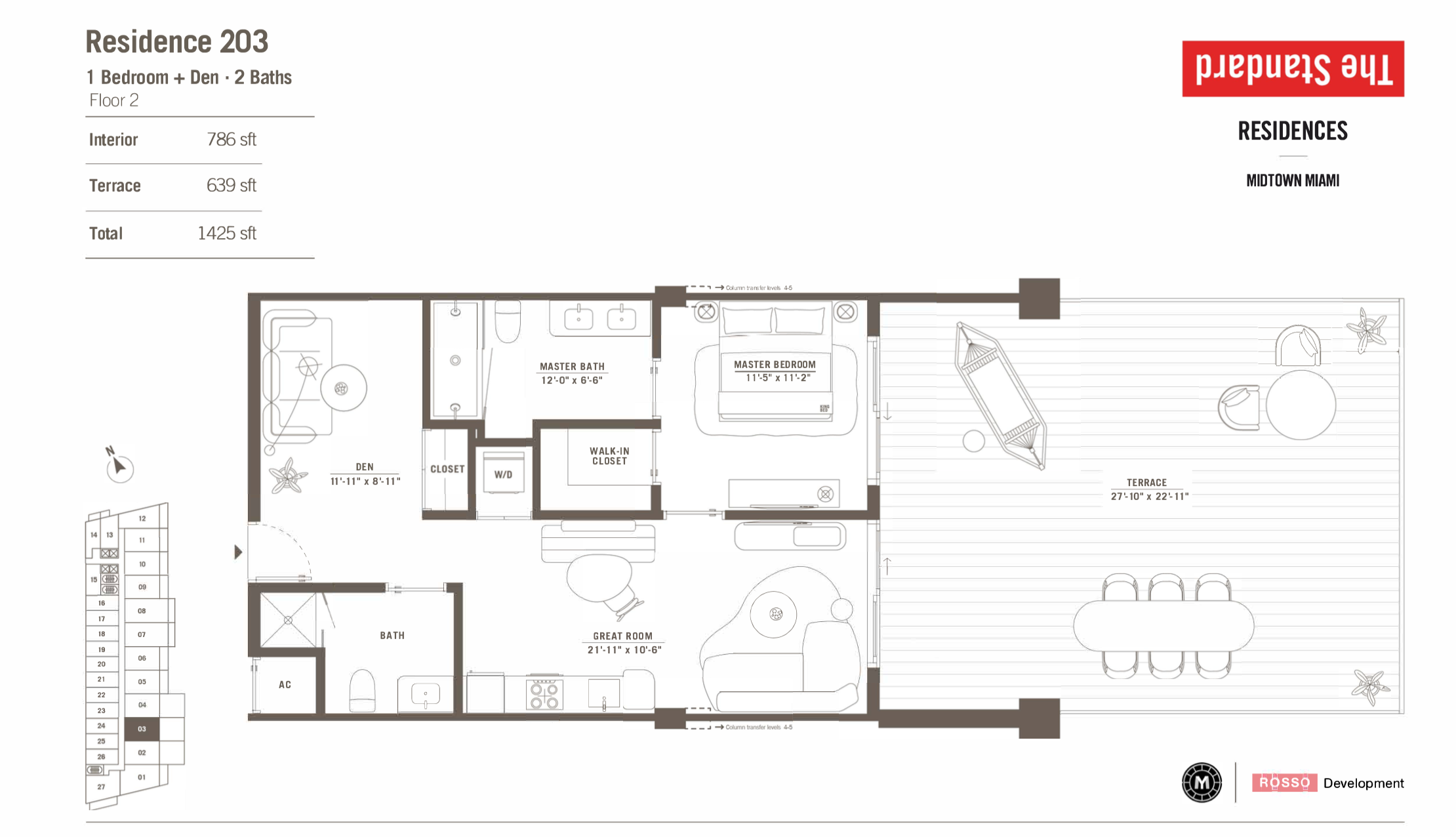 The Standard Residences | Residence 203 |  1 Be + den/2 Ba | 786 SF | Floor 2