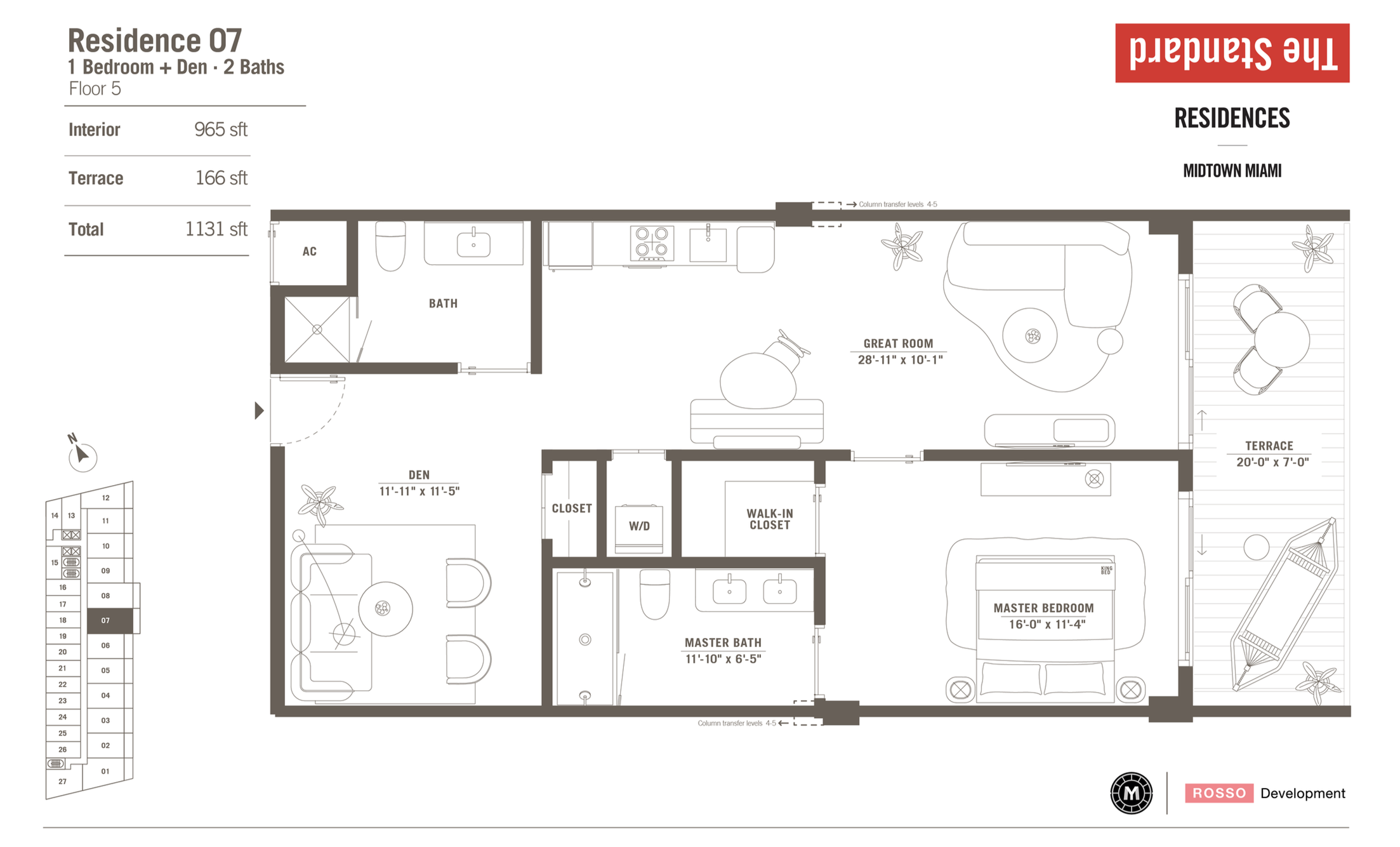 The Standard Residences | Residence 07 |  1 Be + den/2 Ba | 965 SF | Floor 5