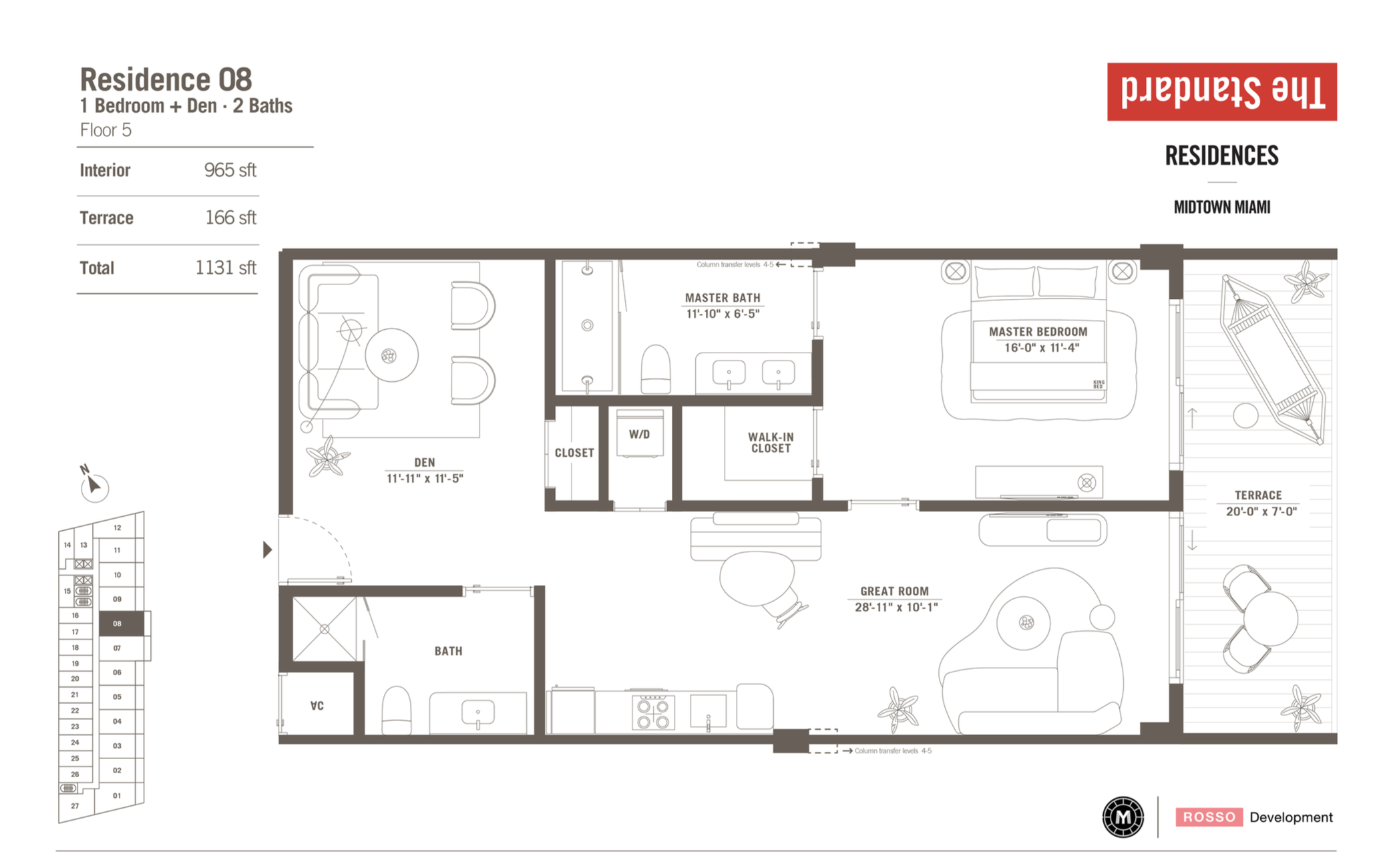 The Standard Residences | Residence 08 | 1 Be+ den / 2 Ba | 965 SF | Floor 5