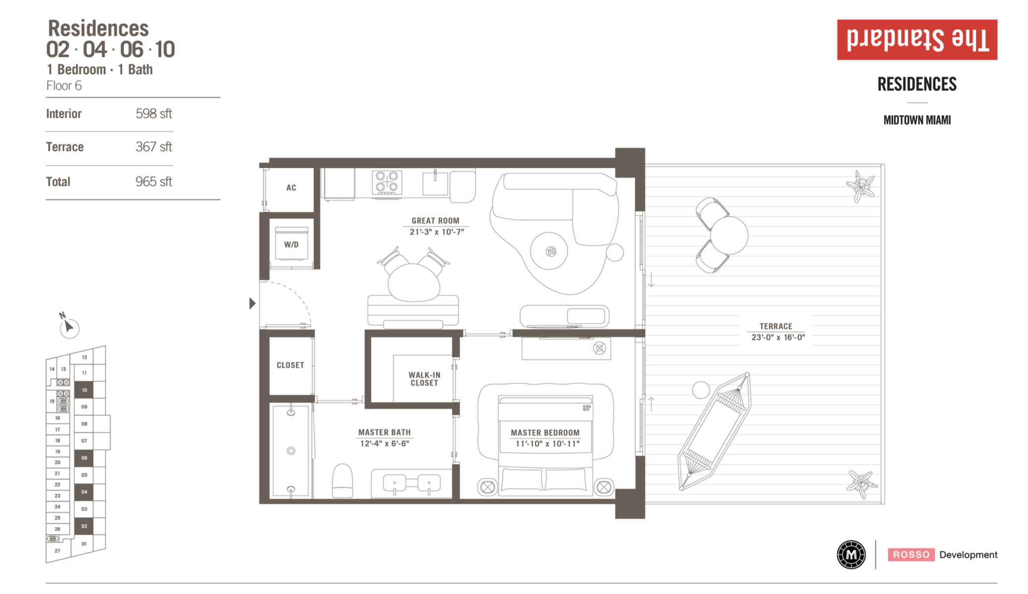The Standard Residences | Residence 02, 04, 06,10 | 1 be/1ba | 598 SF | Floor 6