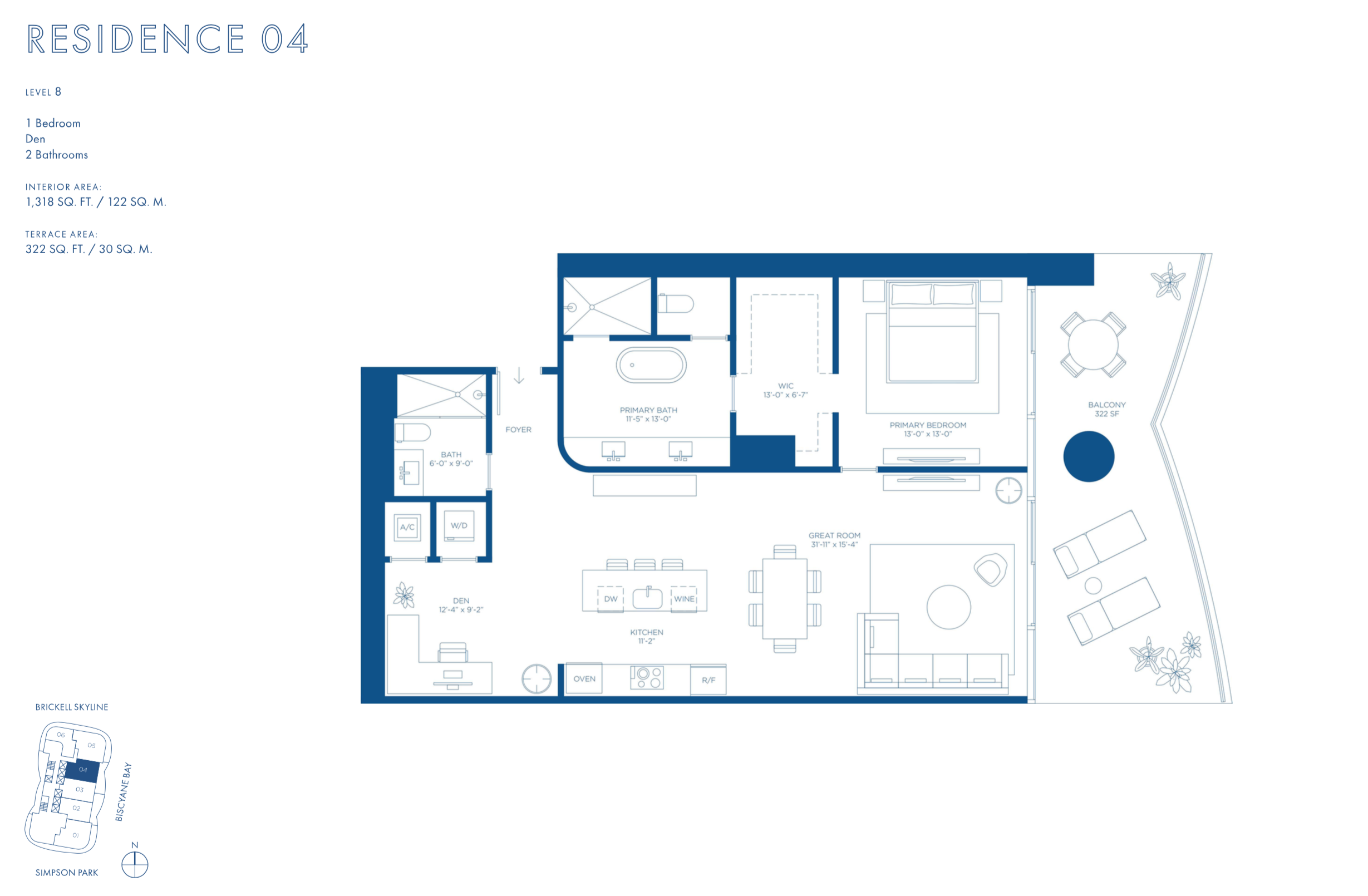 Cipriani Residences Brickell | Residence 04 | Floor 8 | 1 Be + Den/2 Ba | 1,318 SF