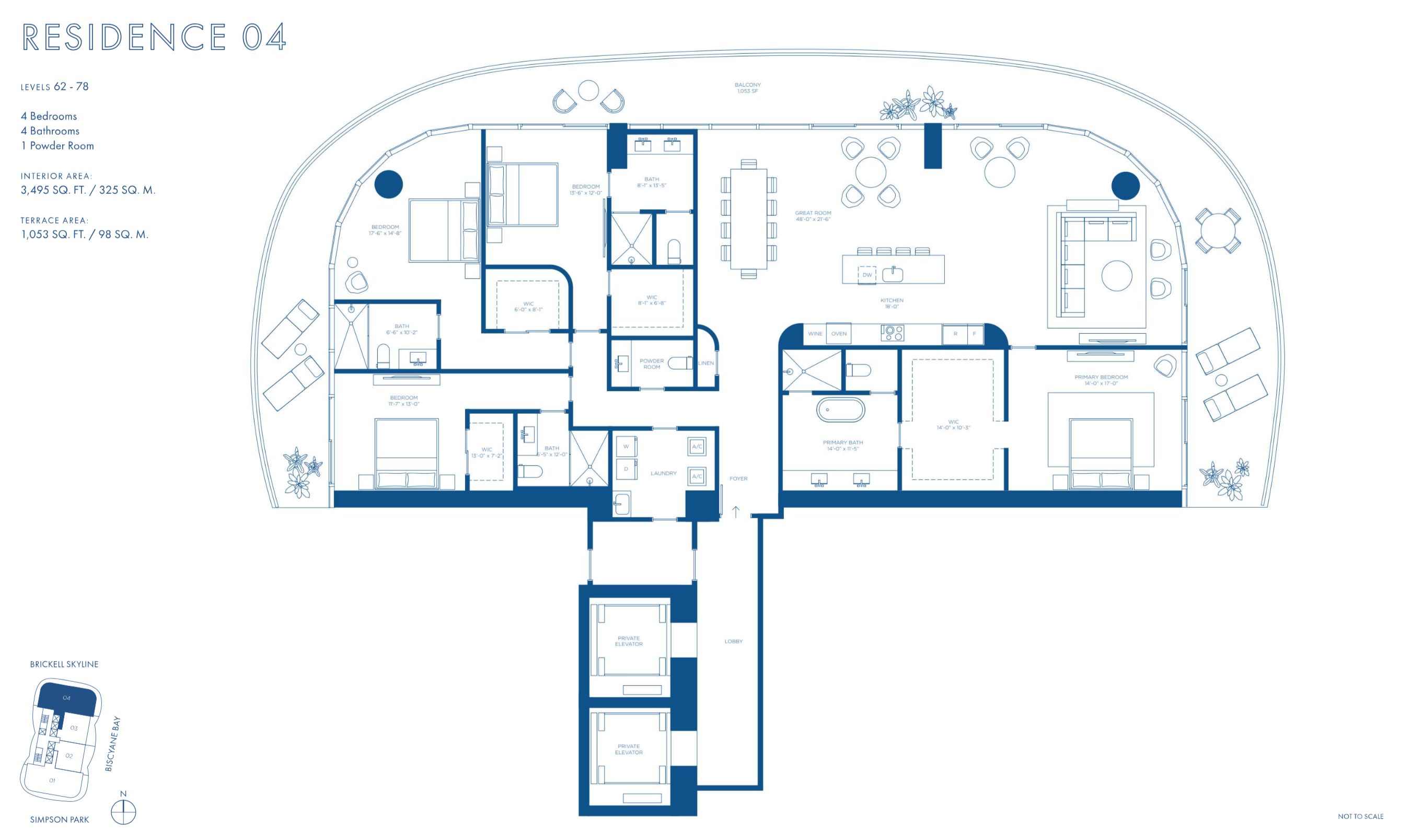 Cipriani Residences Brickell | Residence 04 | Floor 62-78 | 4 Be/4.5 Ba | 3,495 SF
