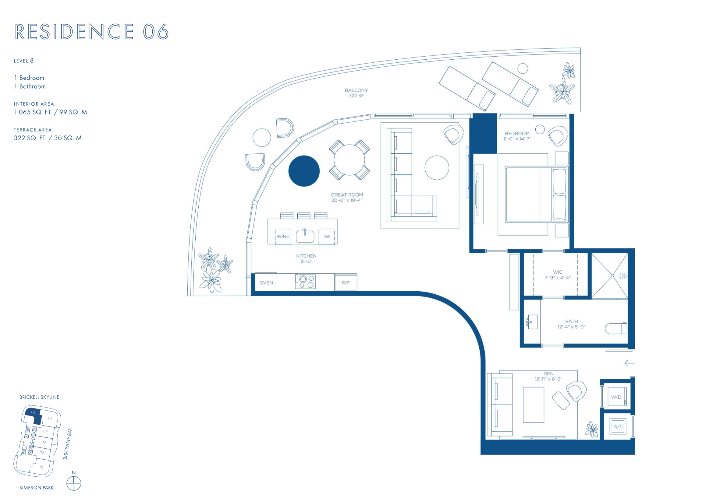 Cipriani Residences Brickell | Residence 06 | Floor 8 | 1 Be / 1 Ba | 1,065 SF
