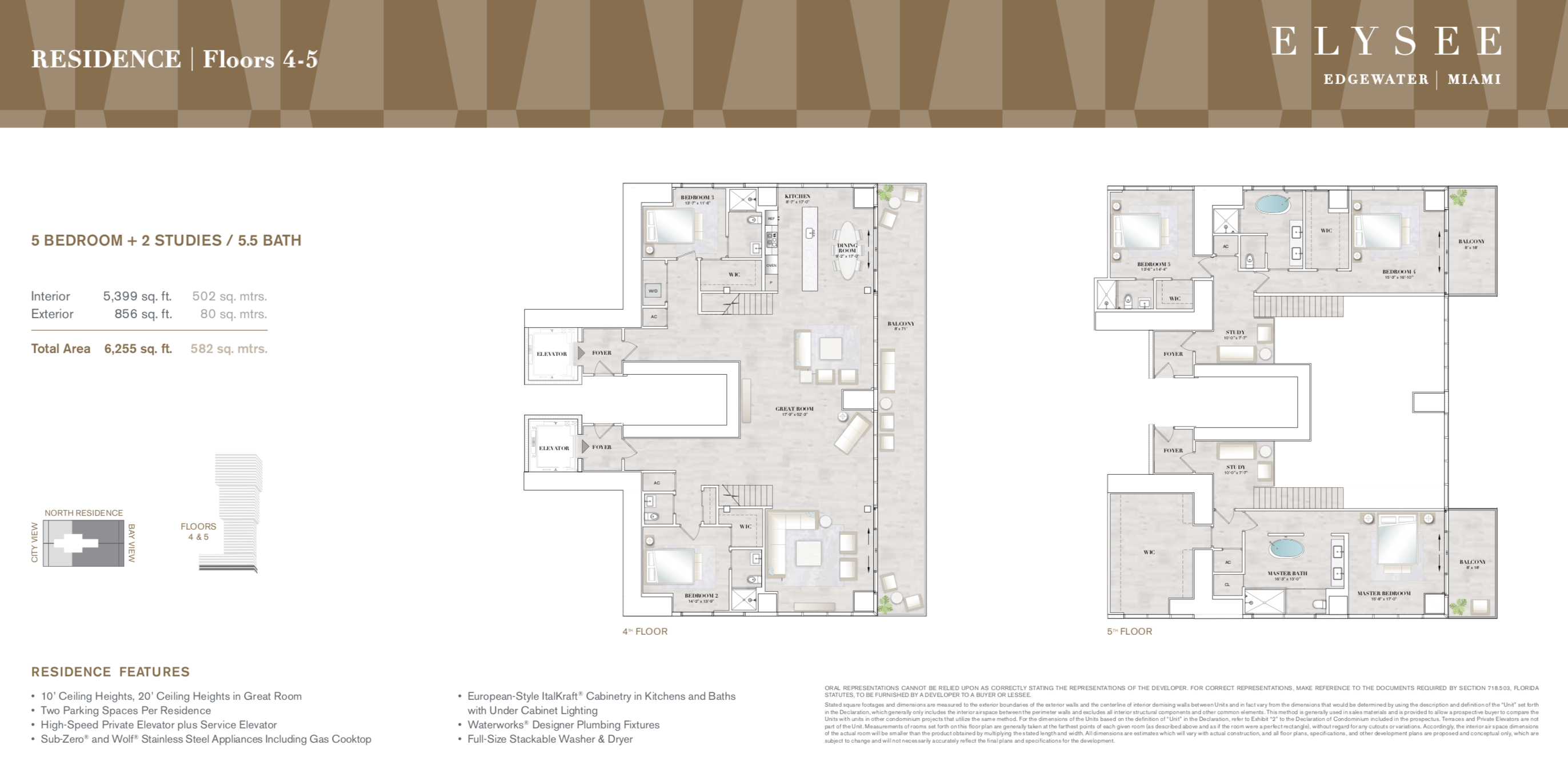 Elysee Duplex Floor 4-5 | 5 Bedrooms | 2 Studies | 5.5 Bathrooms | 5,399 SF