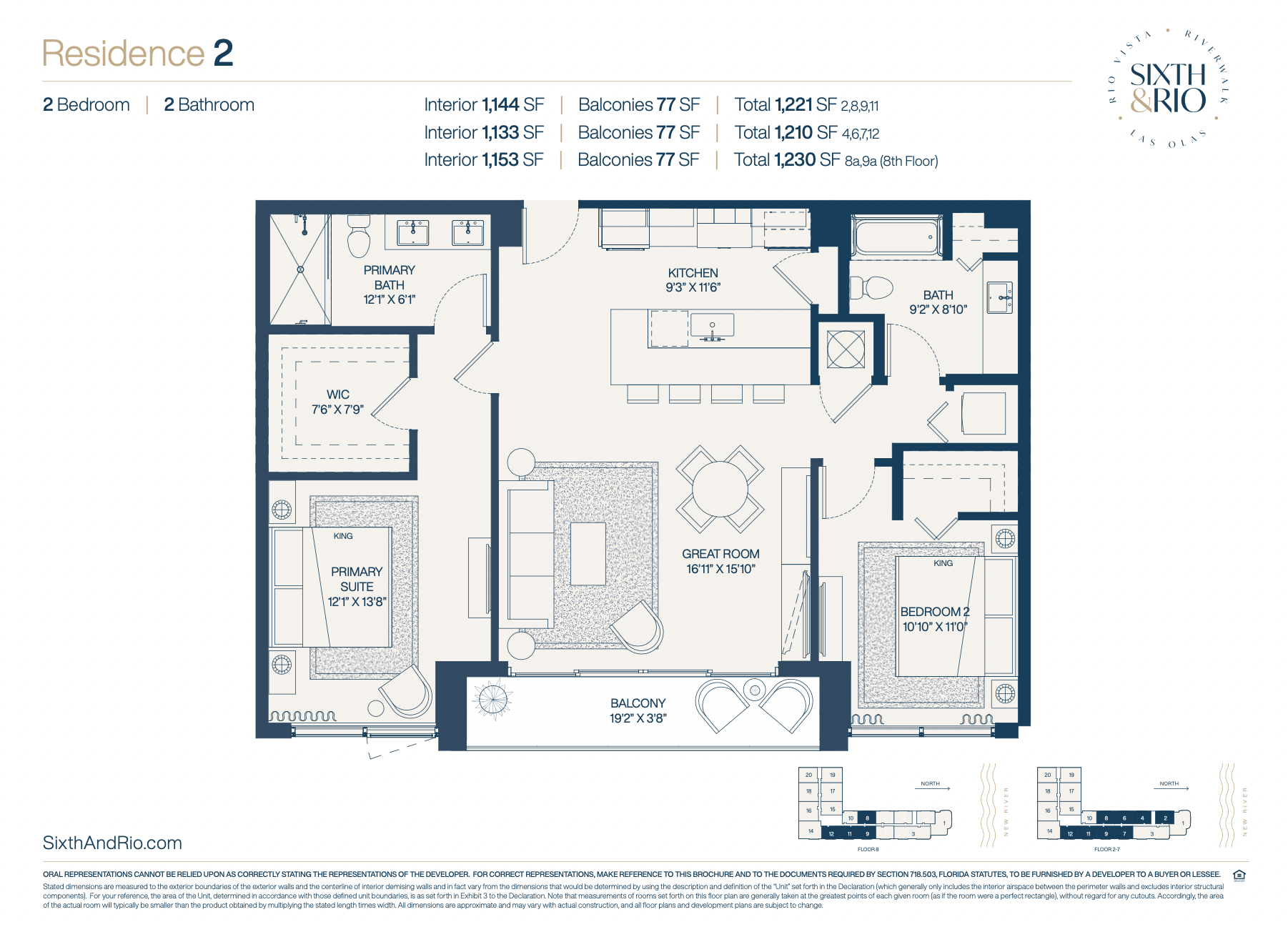 Residence 2 | 2 Be / 2 Ba | 1,133-1,153 SF