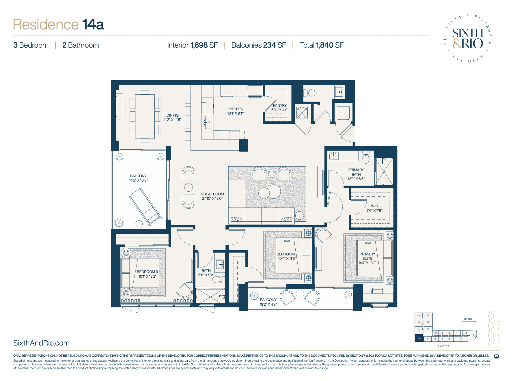 Residence 14A | 3 Be | 2 Ba | 1,698 SF