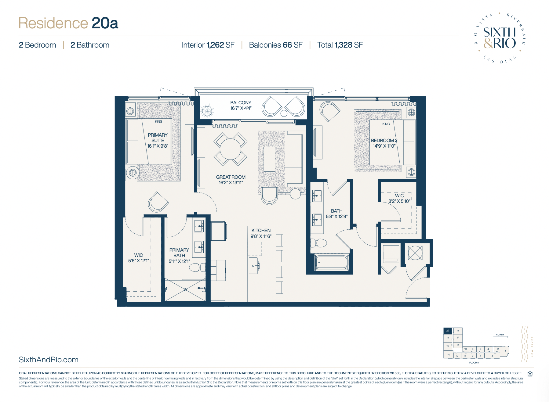 Residence 20A | 2 Be | 2 Ba | 1,262 SF