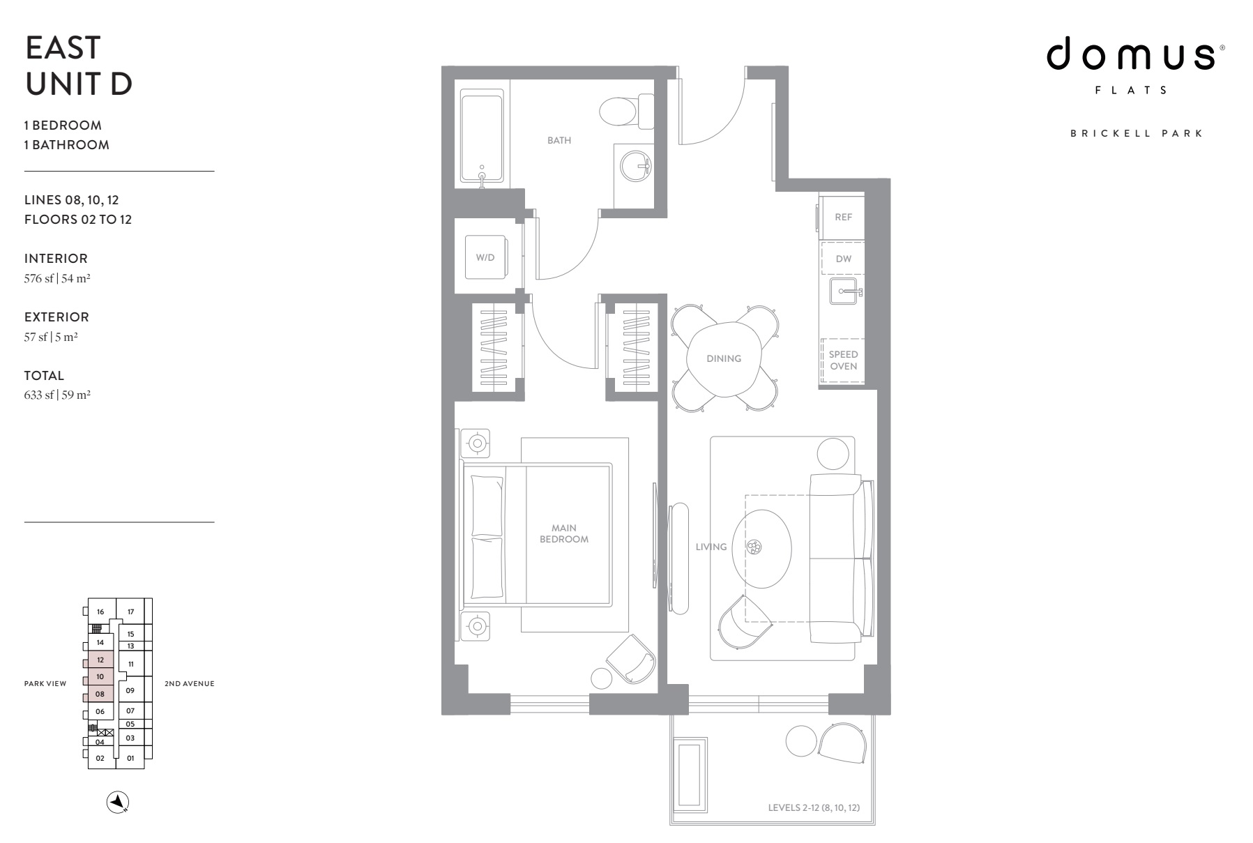 Unit D East Lines 8, 10, 12 Floors 2-12 1-1 Domus