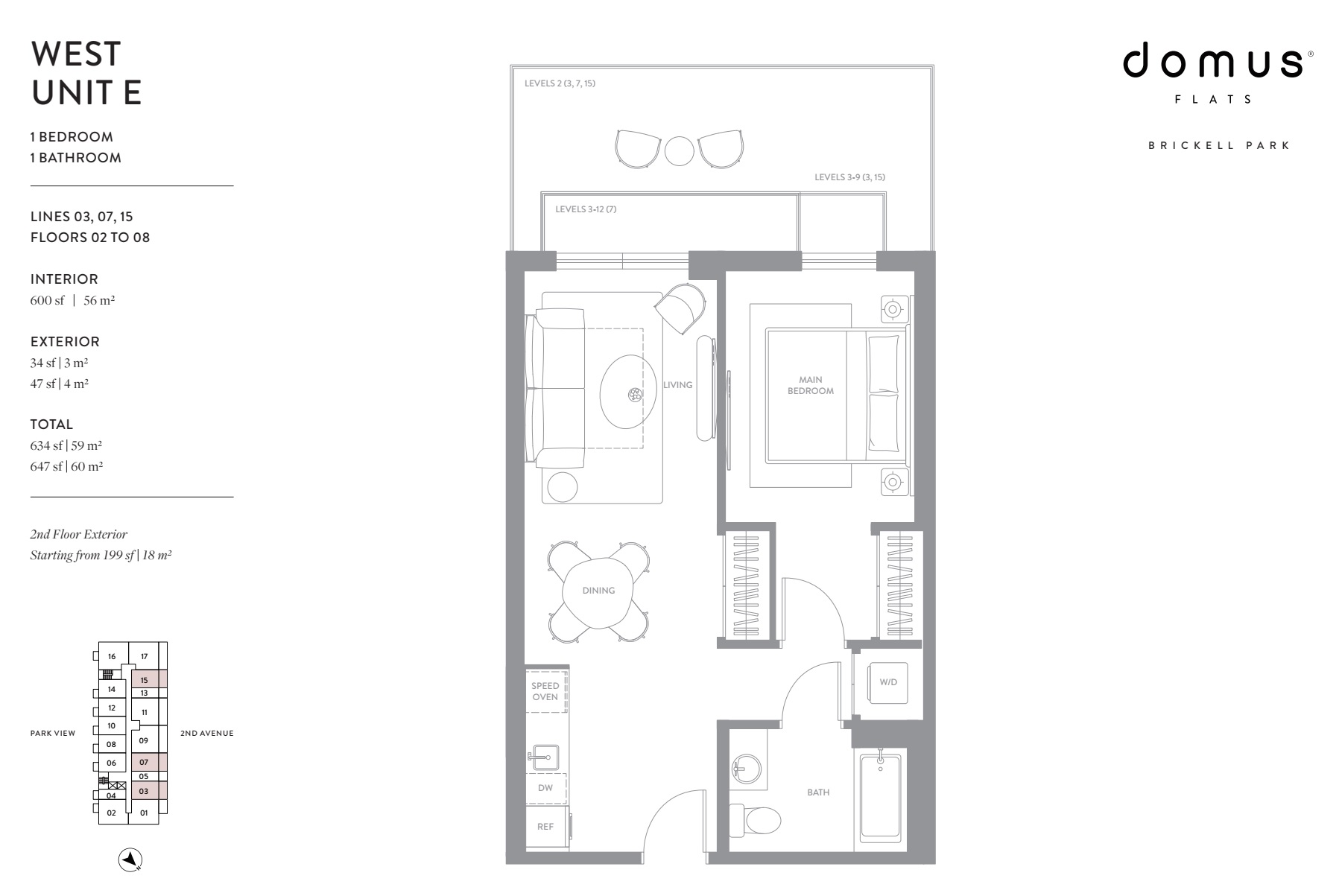 Unit E West Lines 3, 7 & 15 Floors 1-8 1-1 Domus