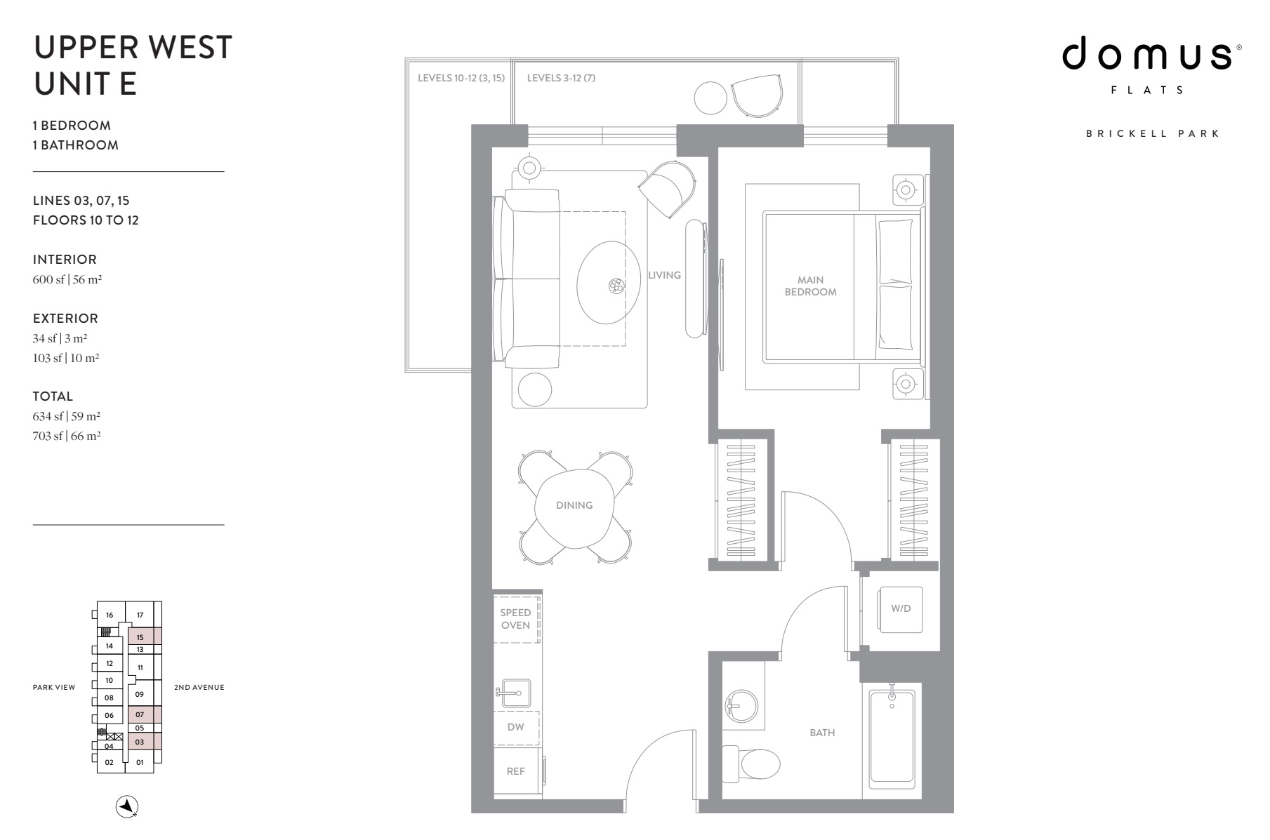 Unit E West Lines 3, 7 & 15 Floors 10-12 1-1 Domus
