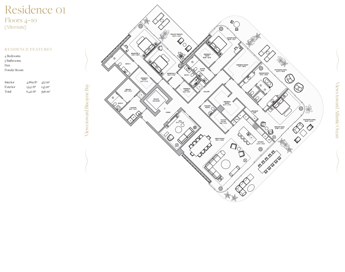 Residence 01_Floors 4-10_4 bed 5 bath_alt