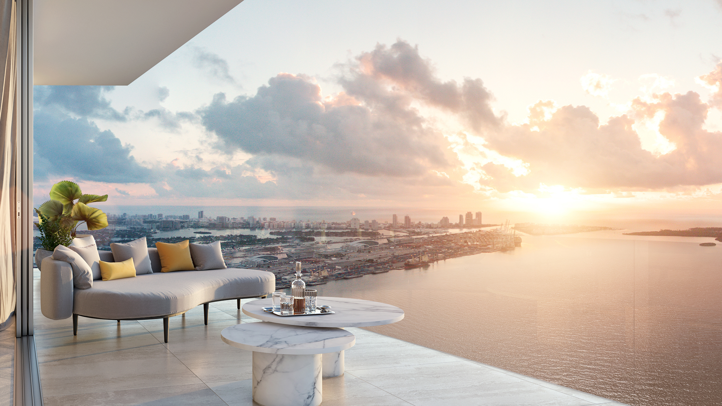 Luxury pool deck and bay views at Baccarat Residences Miami Brickell