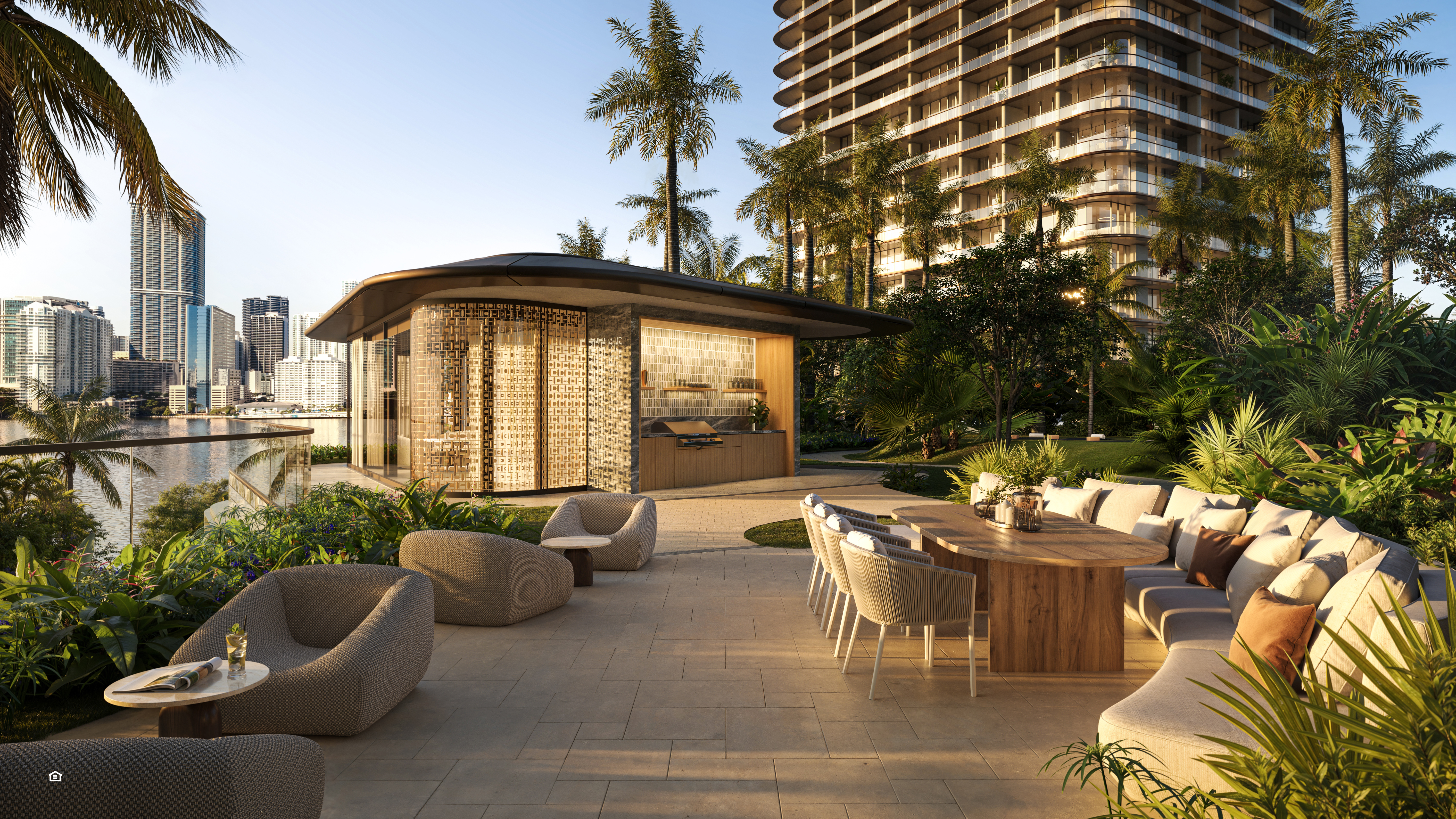 Luxury bayfront pool and resort amenities at Mandarin Oriental Brickell Key luxury condos